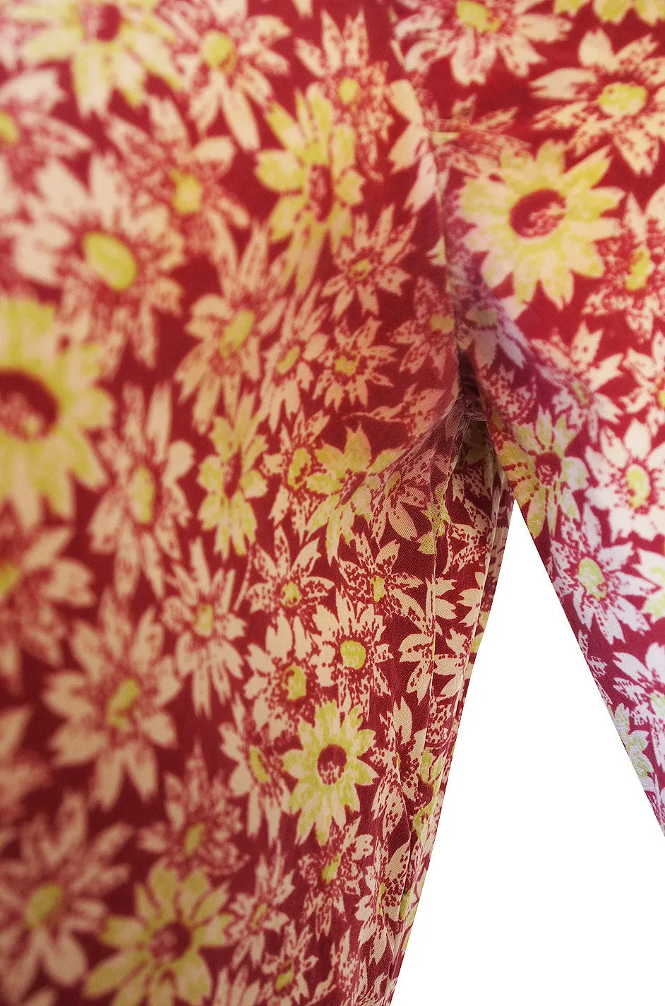 1930s Printed Rayon Bias Cut Swing Dress