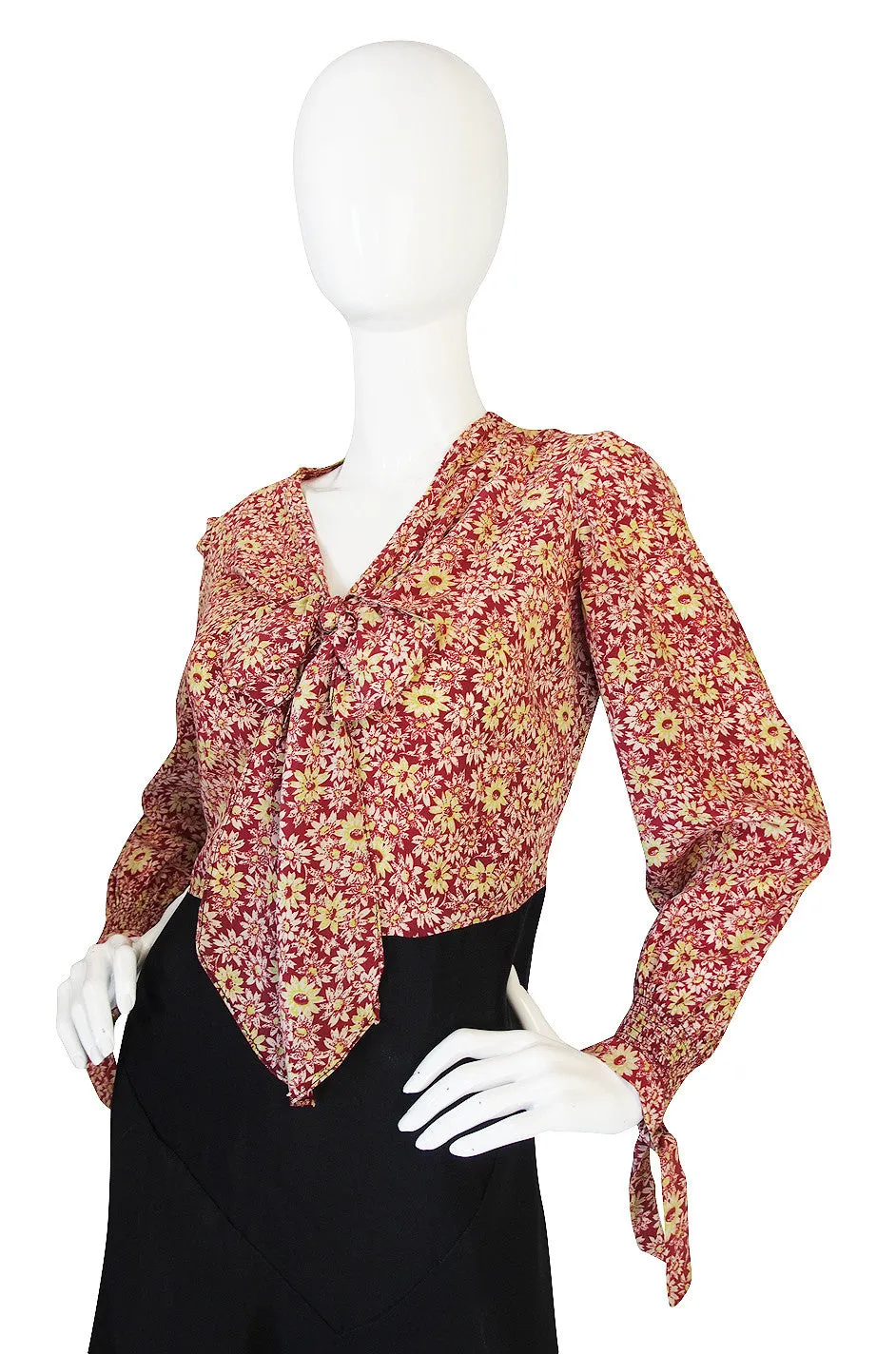 1930s Printed Rayon Bias Cut Swing Dress