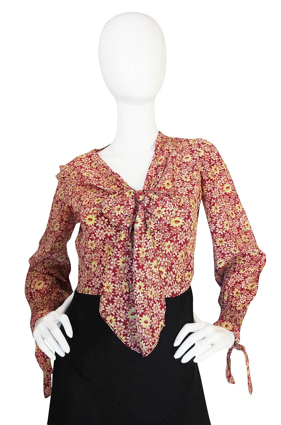 1930s Printed Rayon Bias Cut Swing Dress