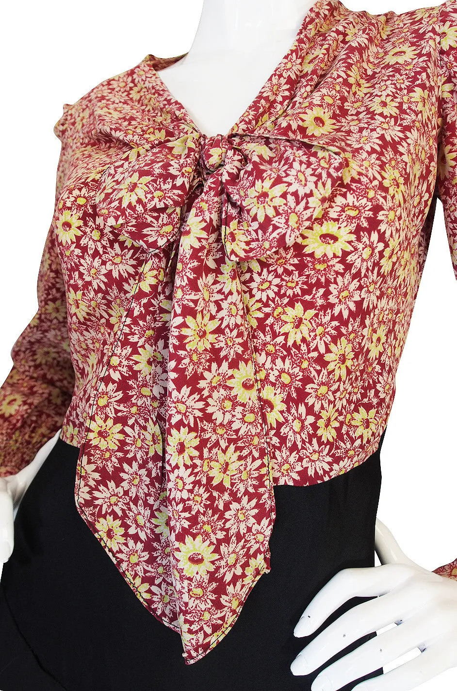 1930s Printed Rayon Bias Cut Swing Dress