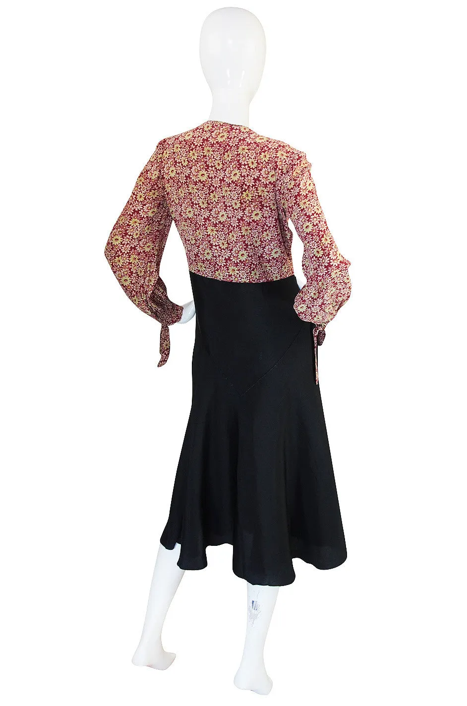 1930s Printed Rayon Bias Cut Swing Dress