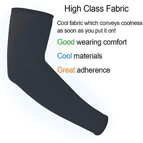 2 Pairs UV Sun Protection Cooling Arm Sleeves for Cycling, Running, Golf, Driving Sleeves for Men & Women (Black   Gray)