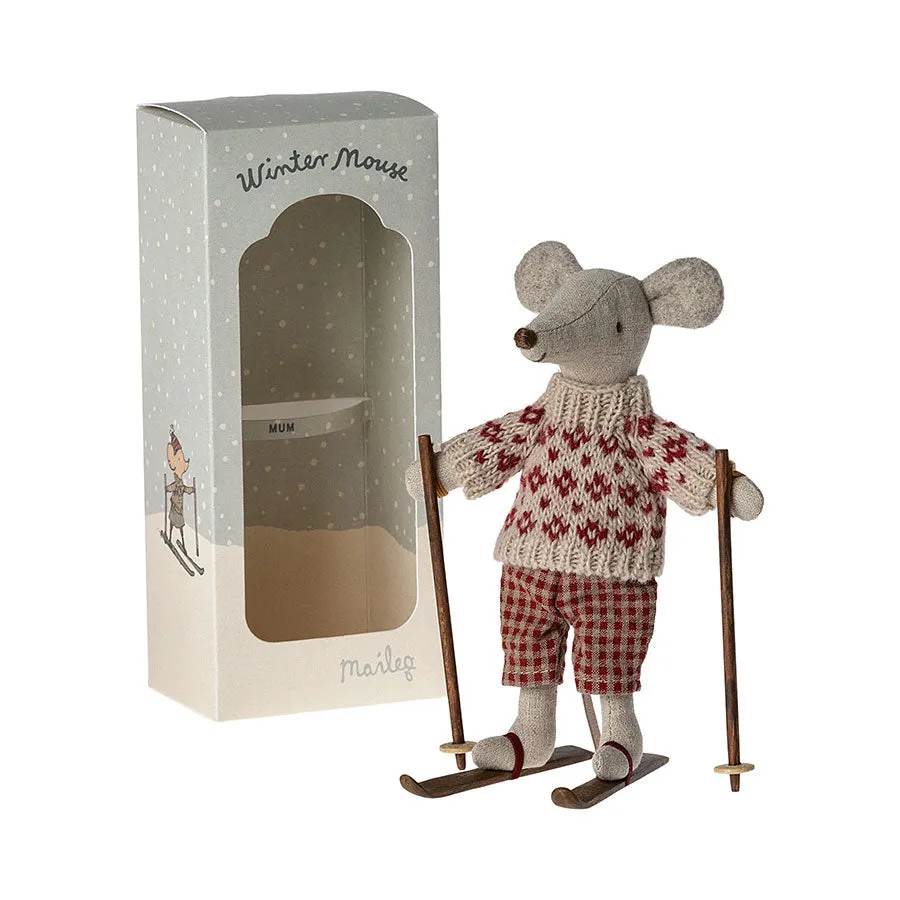 2023 Maileg Mum Winter Mouse with Ski Set