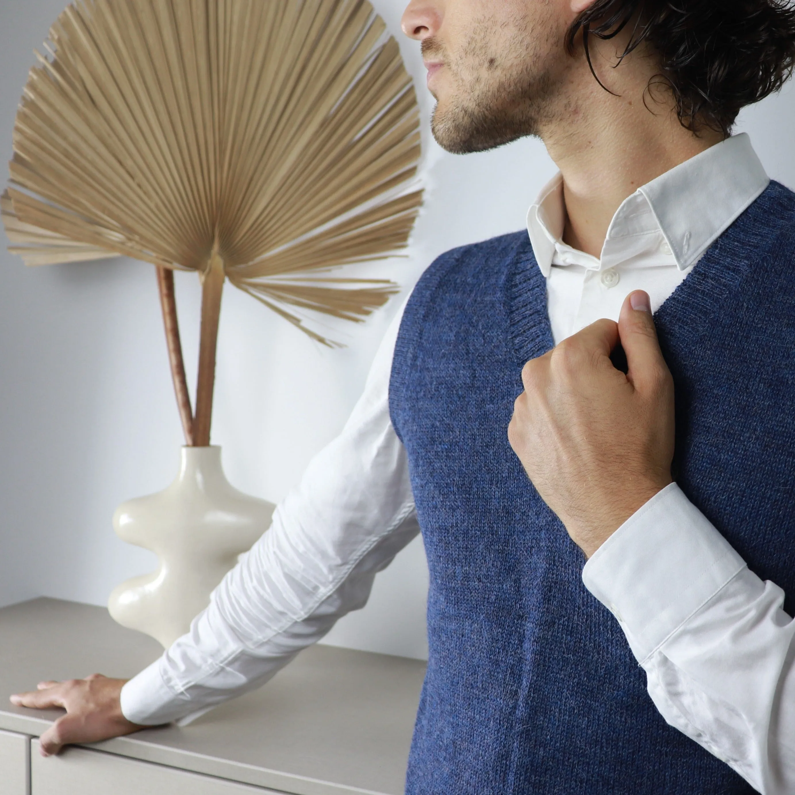 Alpaca Wool Vest in Navy Blue