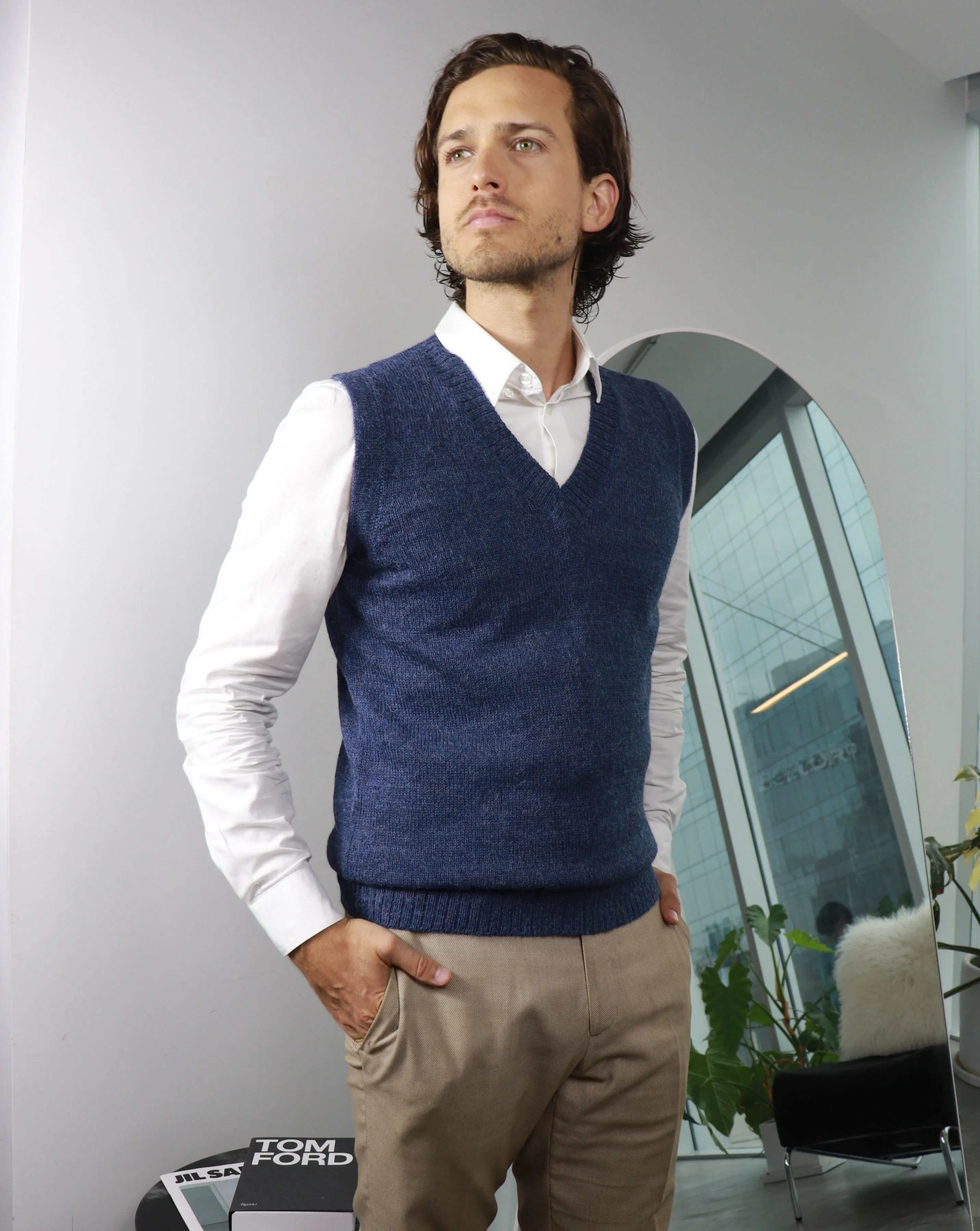 Alpaca Wool Vest in Navy Blue