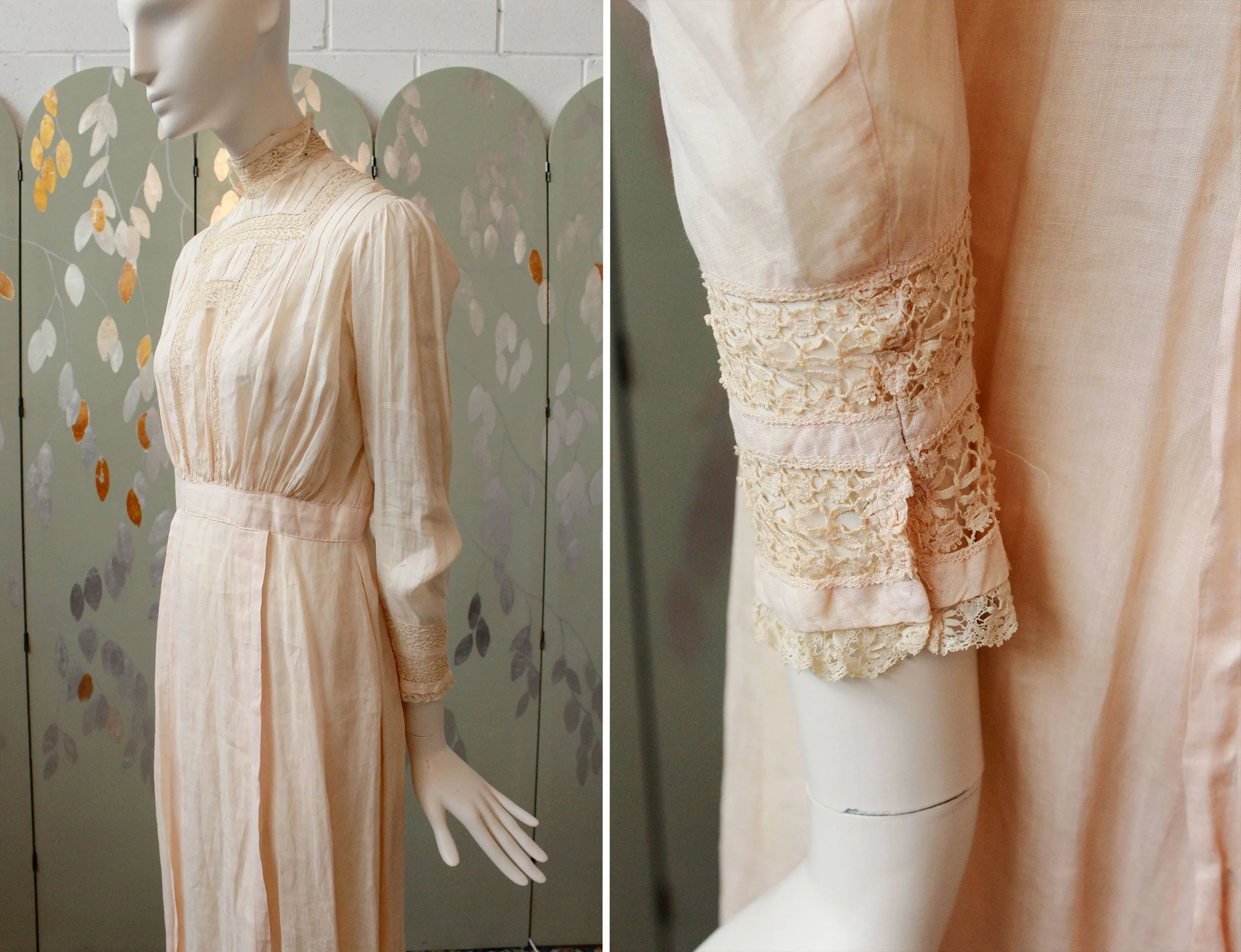 Antique Edwardian Day Dress, Soft blush, Summer Dress, Cotton Vintage Dress, Boho Wedding Dress, Lace and Embroidery Small-XS