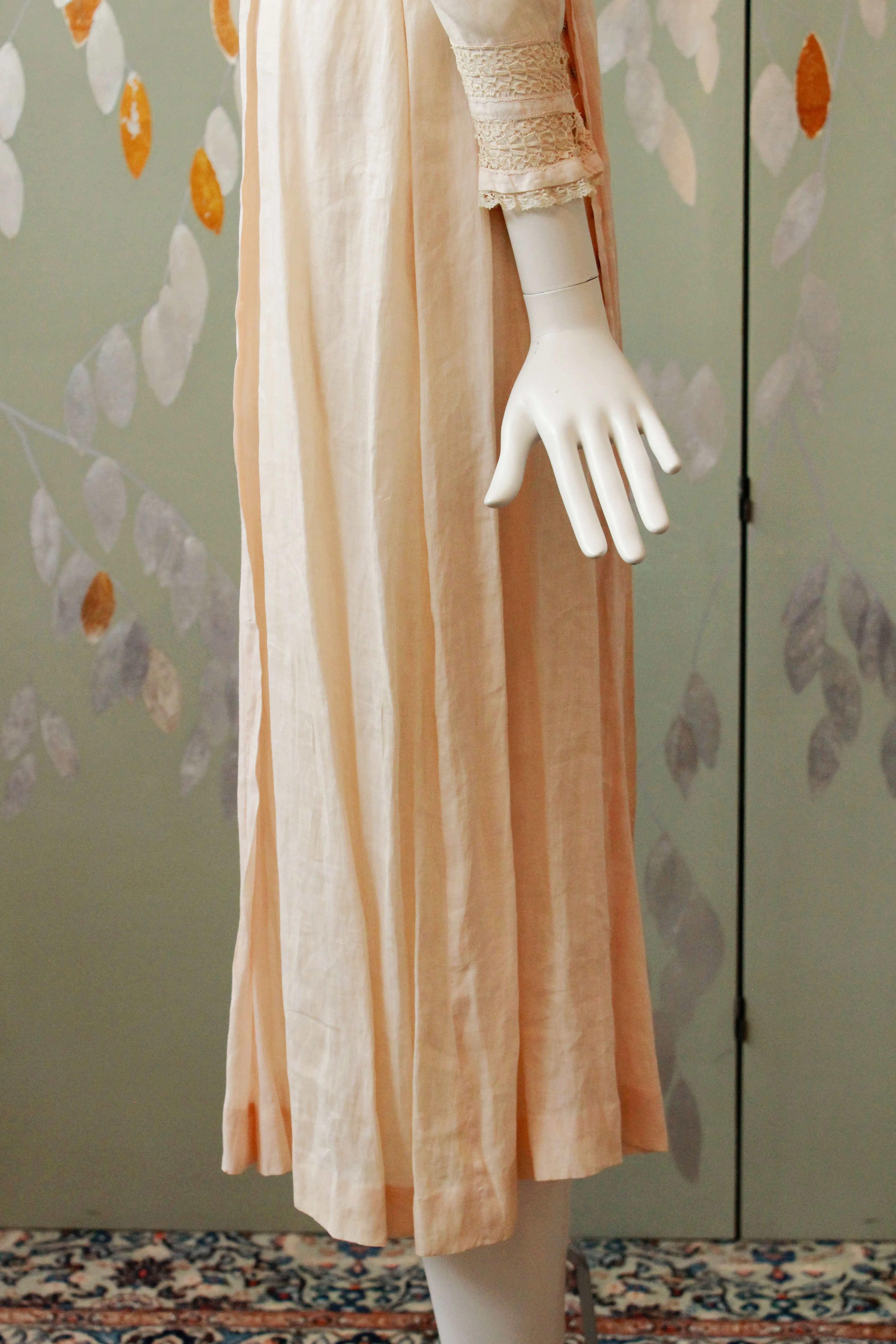 Antique Edwardian Day Dress, Soft blush, Summer Dress, Cotton Vintage Dress, Boho Wedding Dress, Lace and Embroidery Small-XS