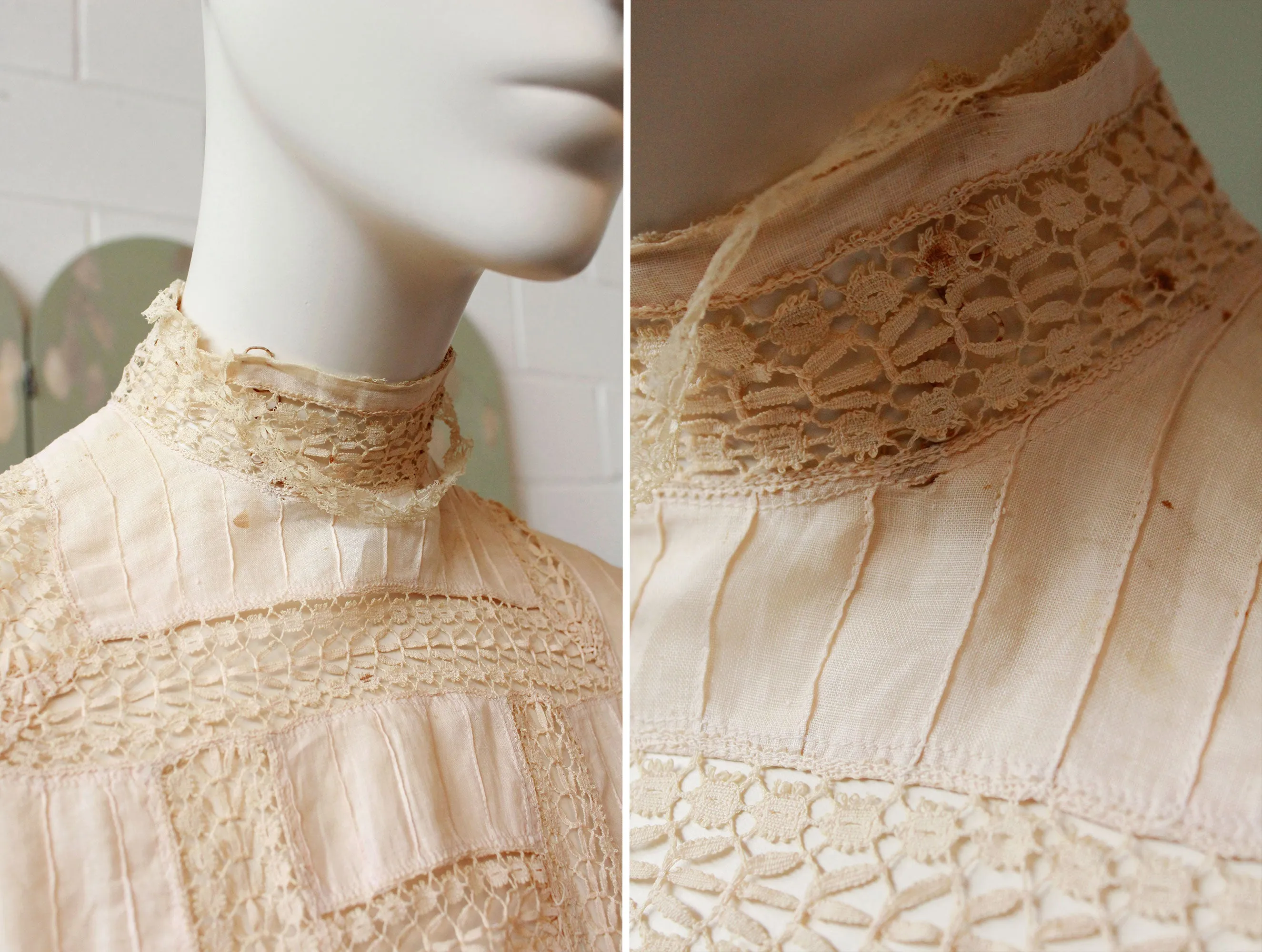 Antique Edwardian Day Dress, Soft blush, Summer Dress, Cotton Vintage Dress, Boho Wedding Dress, Lace and Embroidery Small-XS