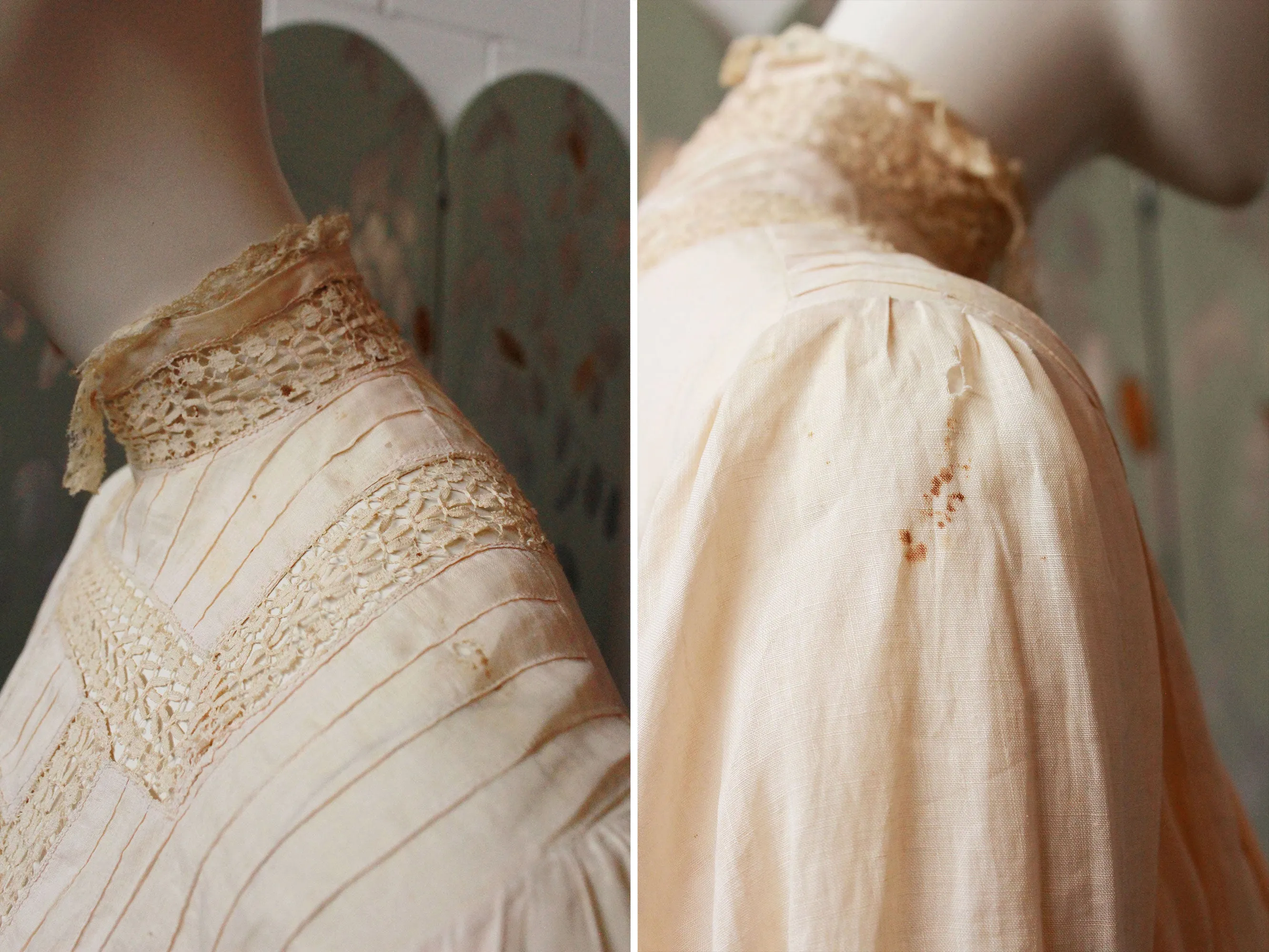 Antique Edwardian Day Dress, Soft blush, Summer Dress, Cotton Vintage Dress, Boho Wedding Dress, Lace and Embroidery Small-XS
