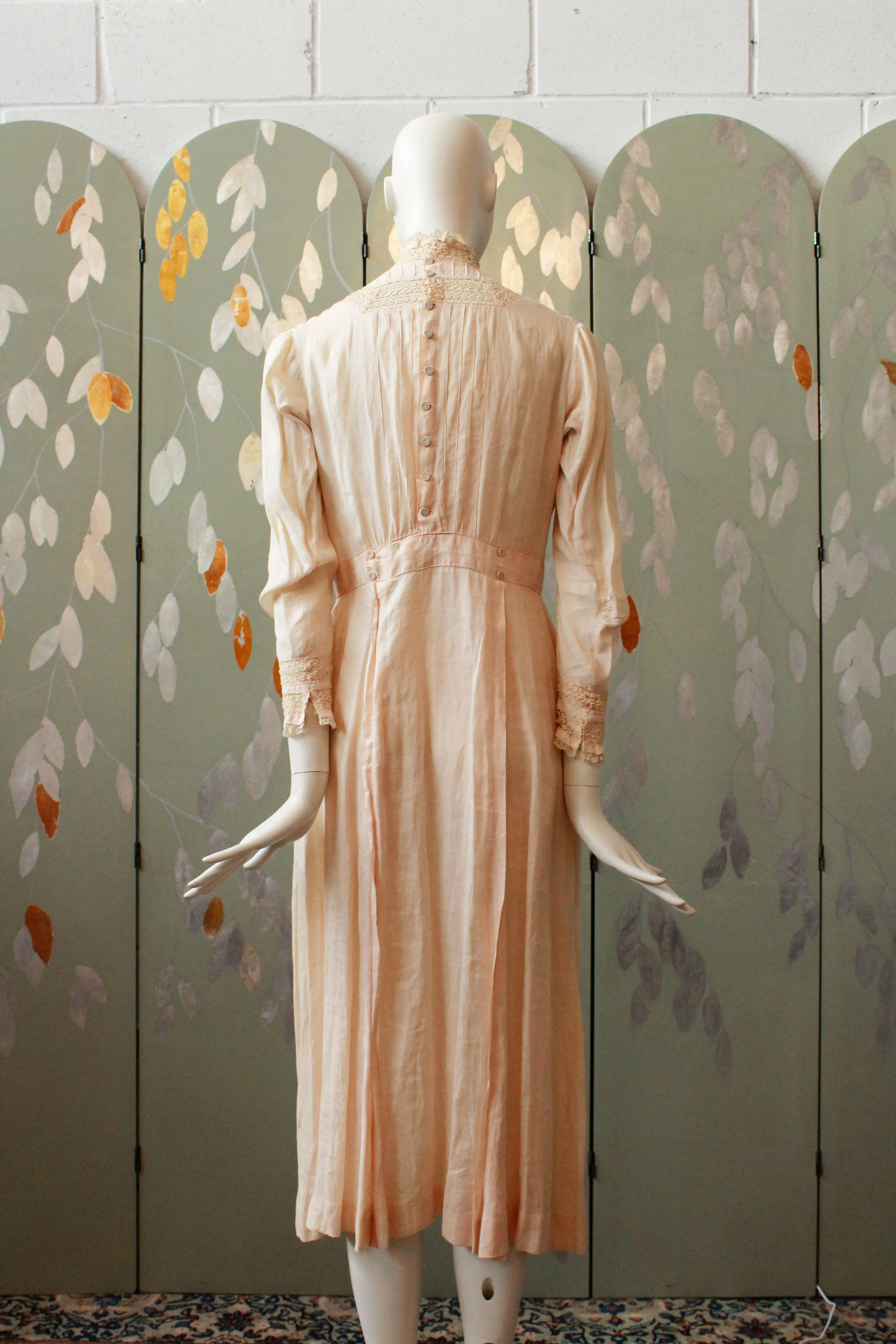 Antique Edwardian Day Dress, Soft blush, Summer Dress, Cotton Vintage Dress, Boho Wedding Dress, Lace and Embroidery Small-XS