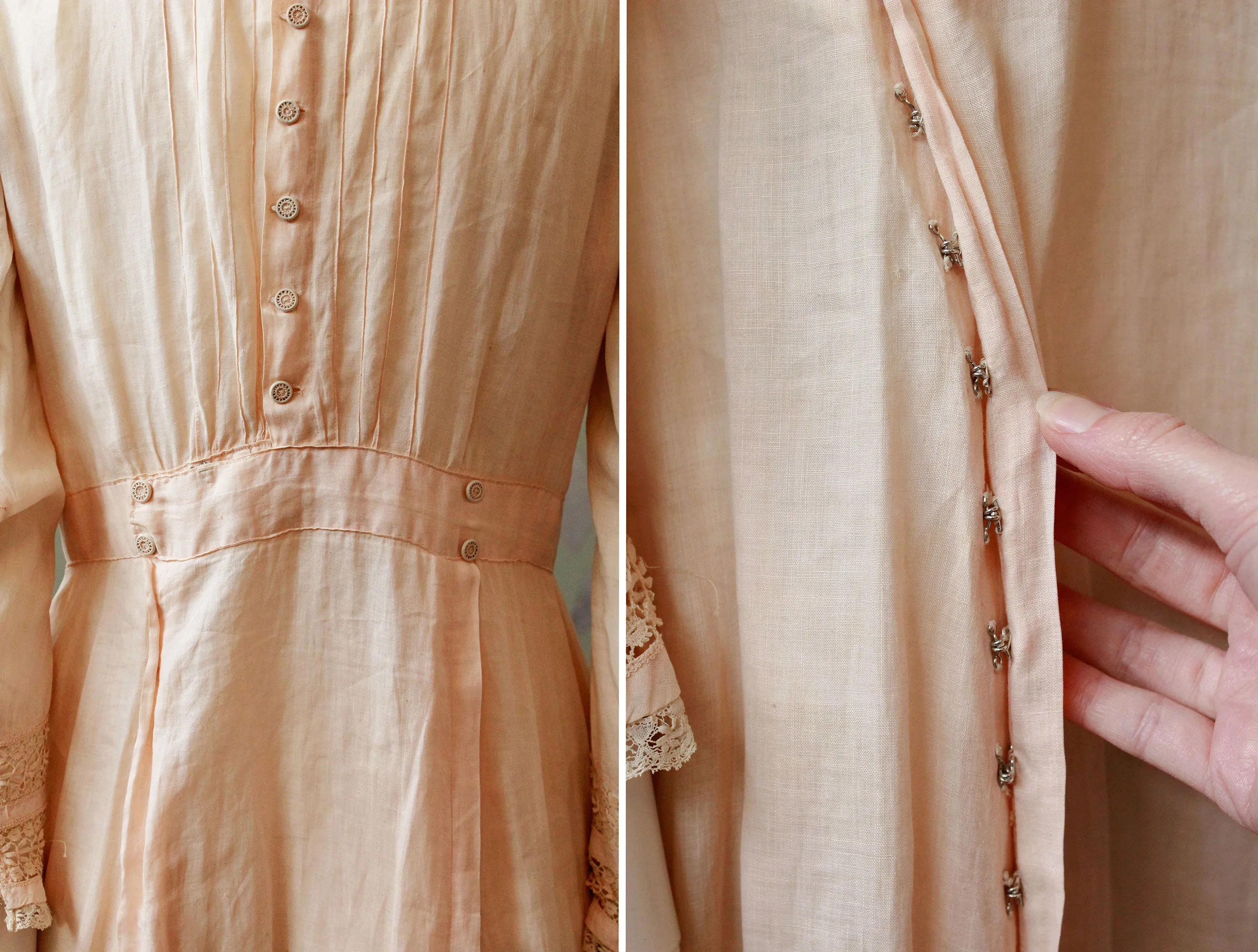 Antique Edwardian Day Dress, Soft blush, Summer Dress, Cotton Vintage Dress, Boho Wedding Dress, Lace and Embroidery Small-XS