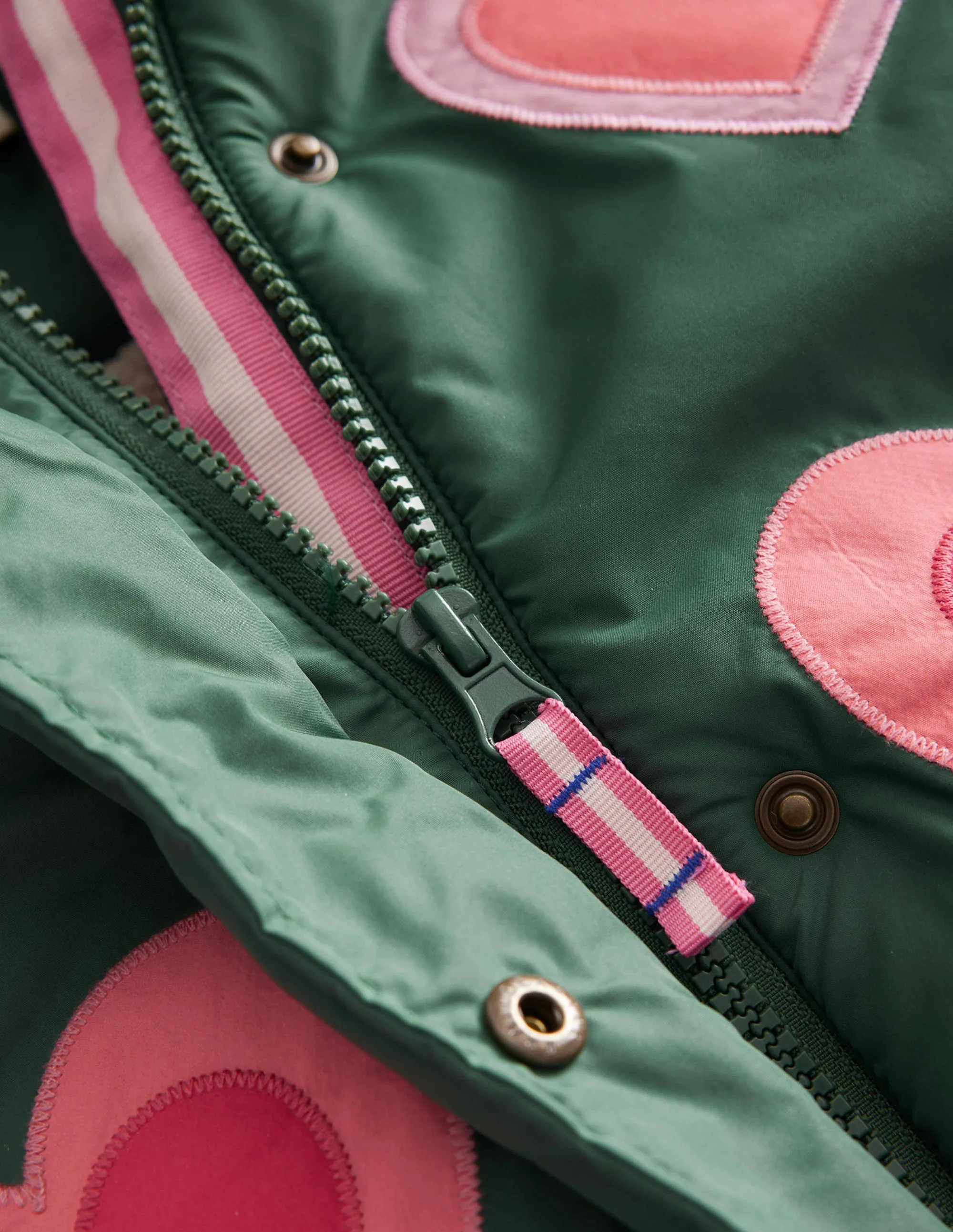 Appliqué Padded Coat-Monster Green Hearts