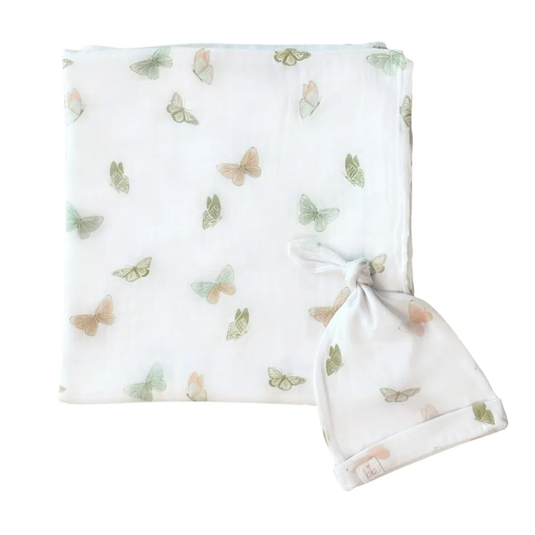 Bamboo Muslin Swaddle Blanket & Topknot Set - Into the Wild