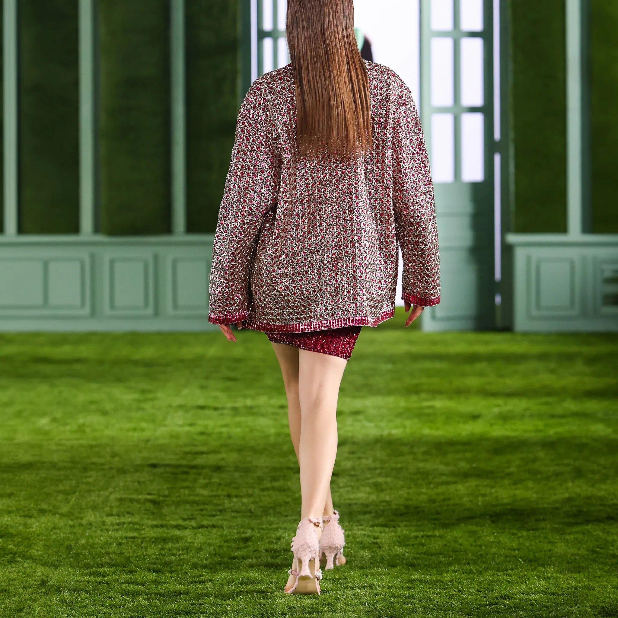 Beaded Tulle Top & Skirt with Oversized Jacket