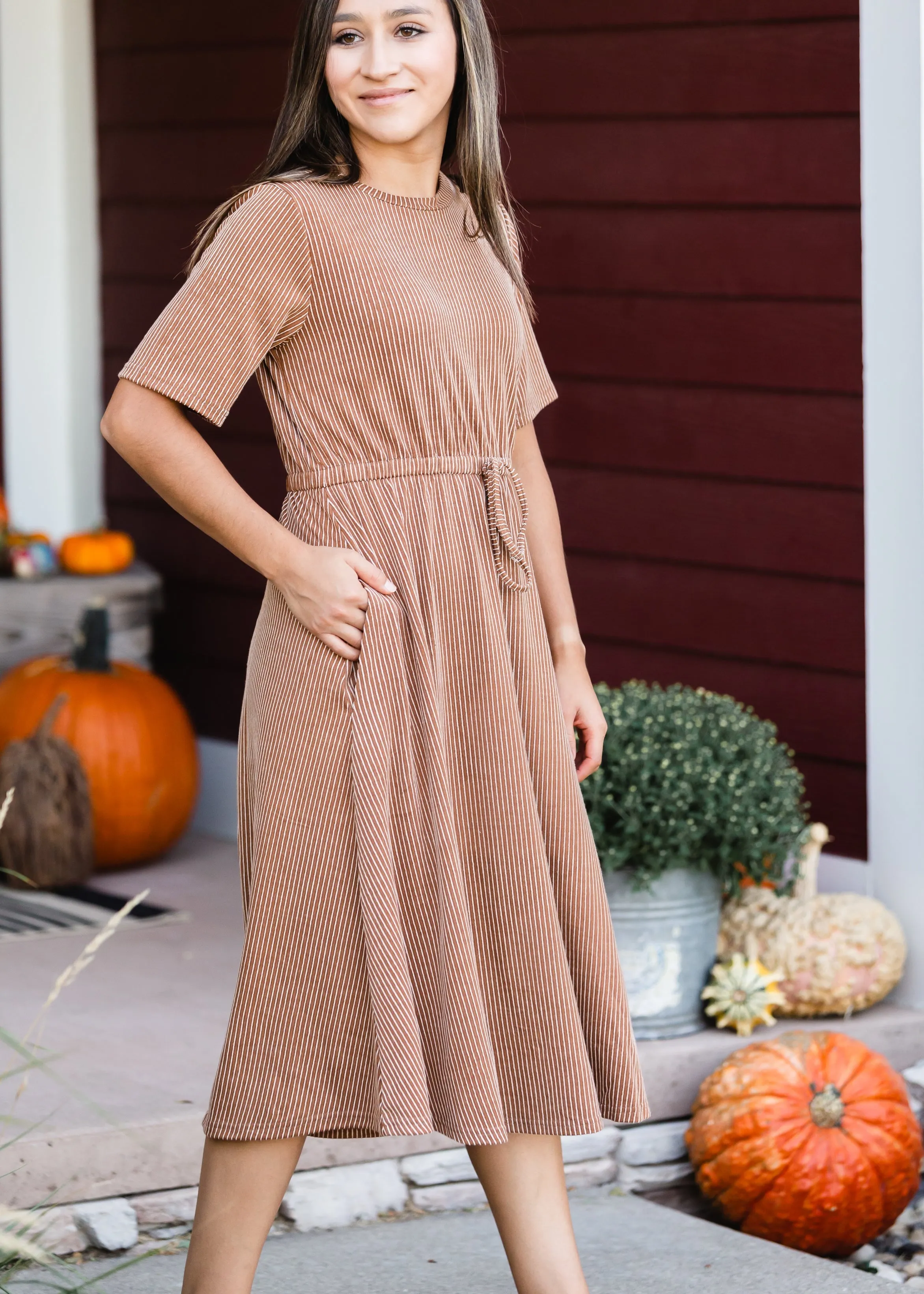 Camel Striped Knit Midi Dress - FINAL SALE