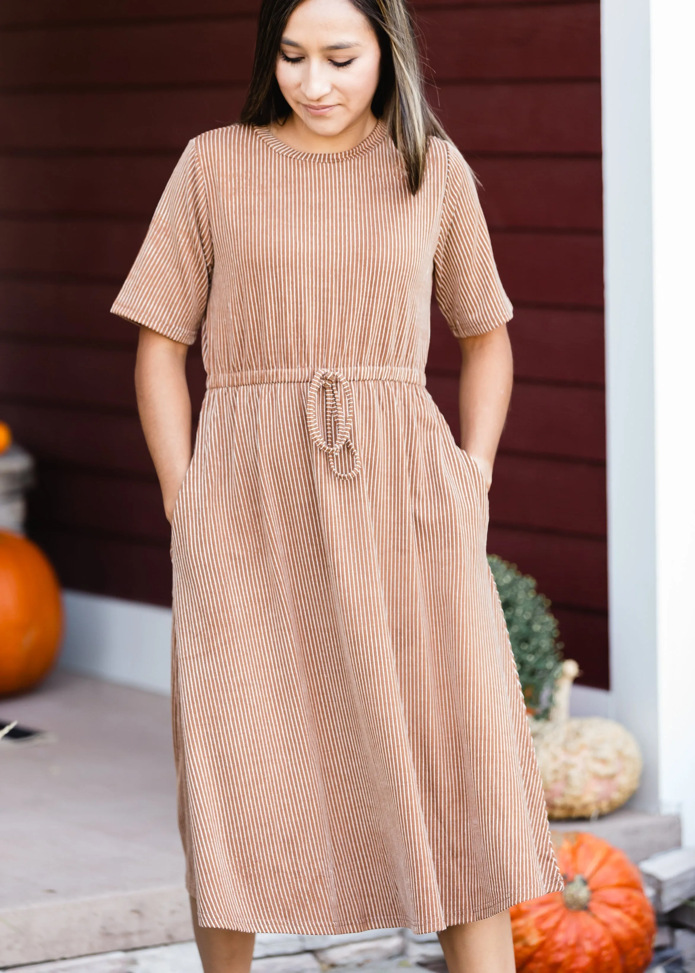 Camel Striped Knit Midi Dress - FINAL SALE