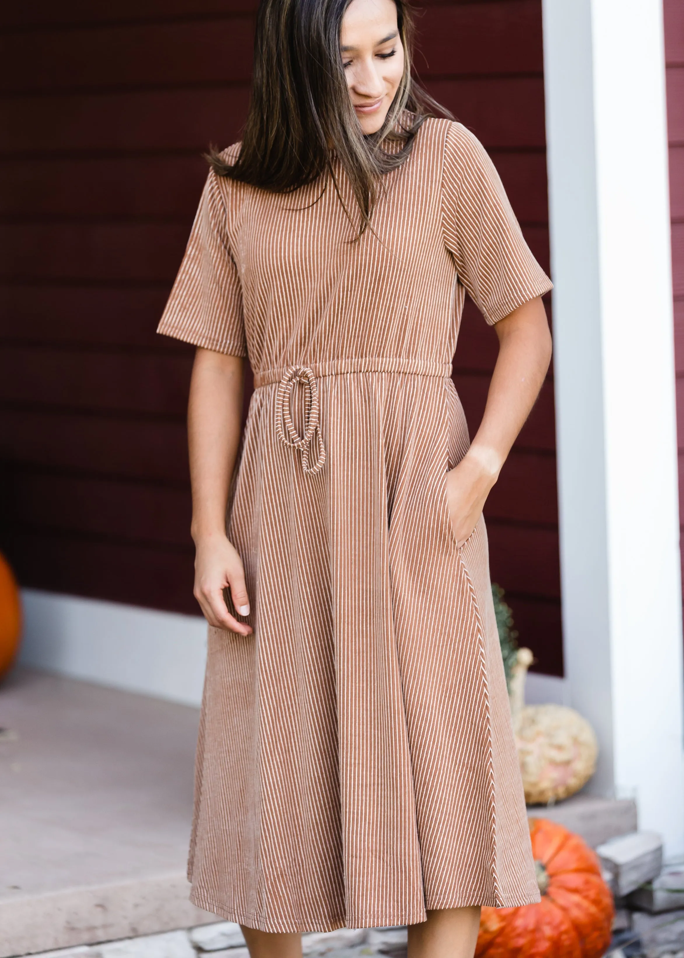 Camel Striped Knit Midi Dress - FINAL SALE