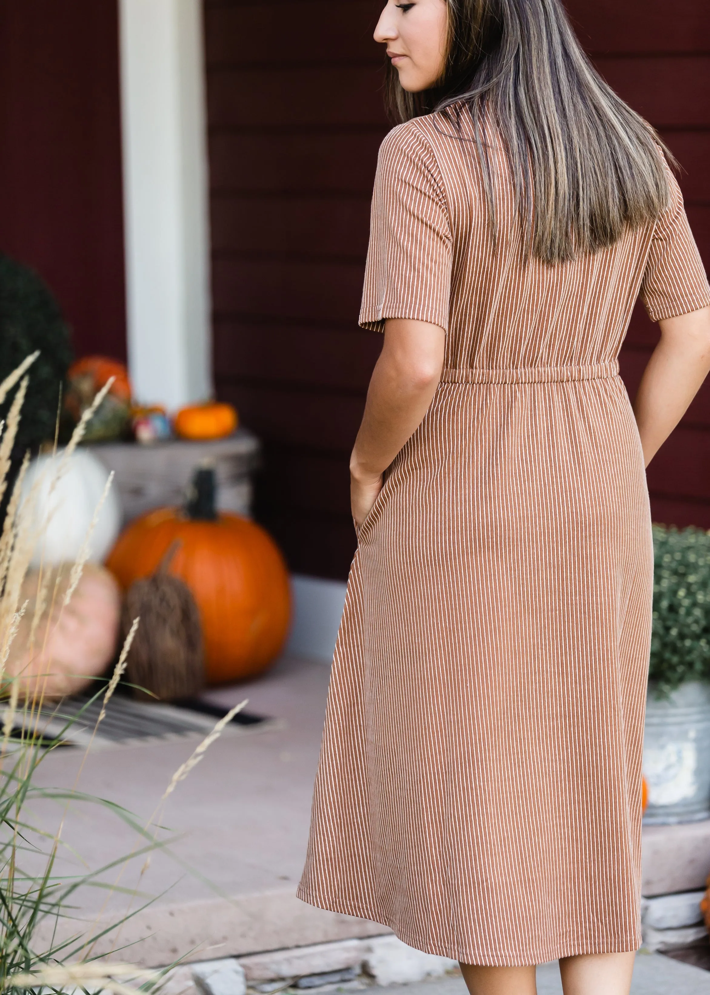 Camel Striped Knit Midi Dress - FINAL SALE