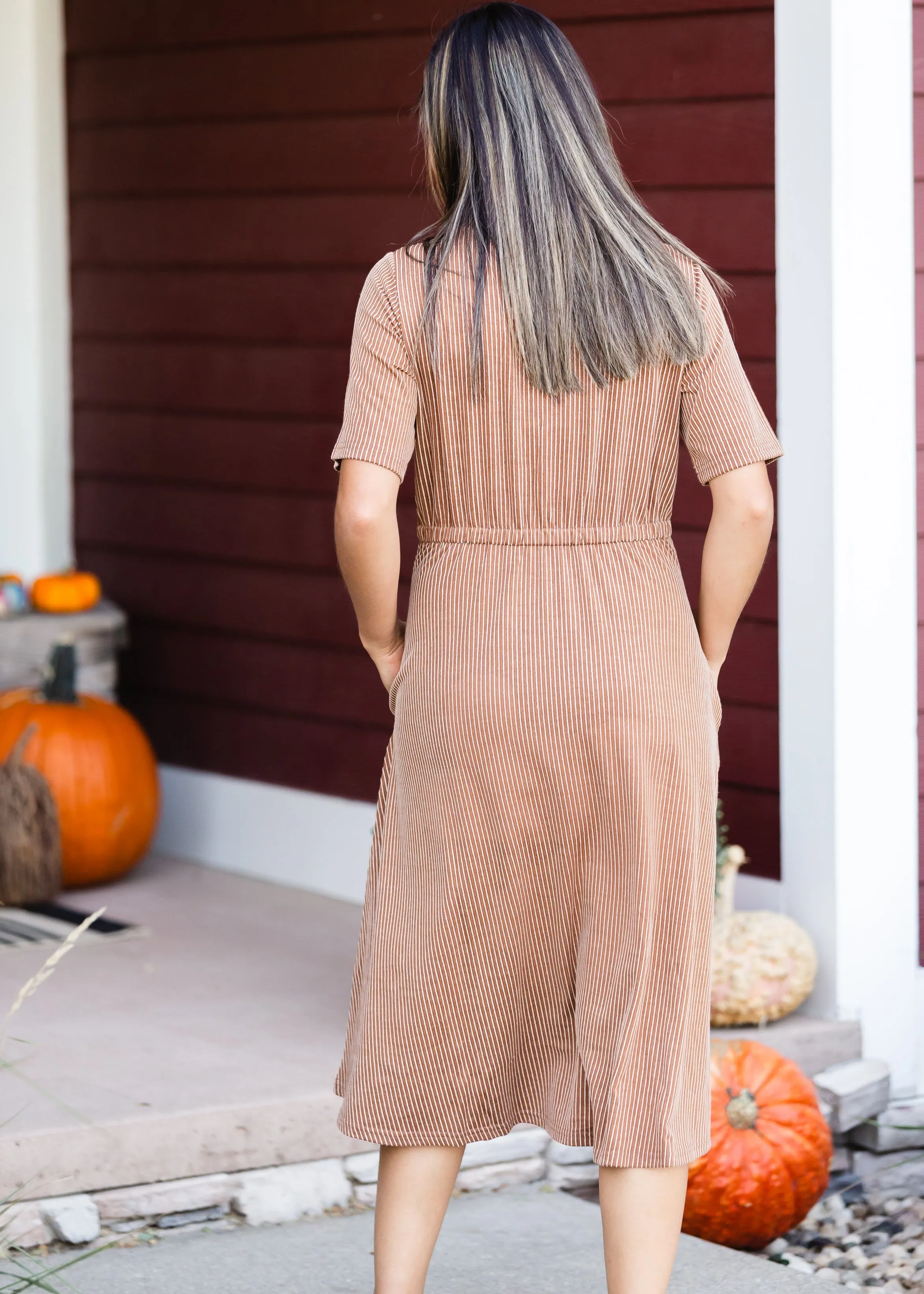Camel Striped Knit Midi Dress - FINAL SALE