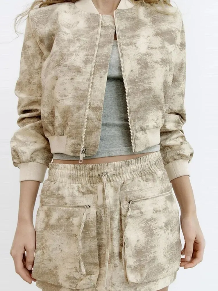 Camouflage Bomber Jacket & Utility Skirt 2 Piece Set
