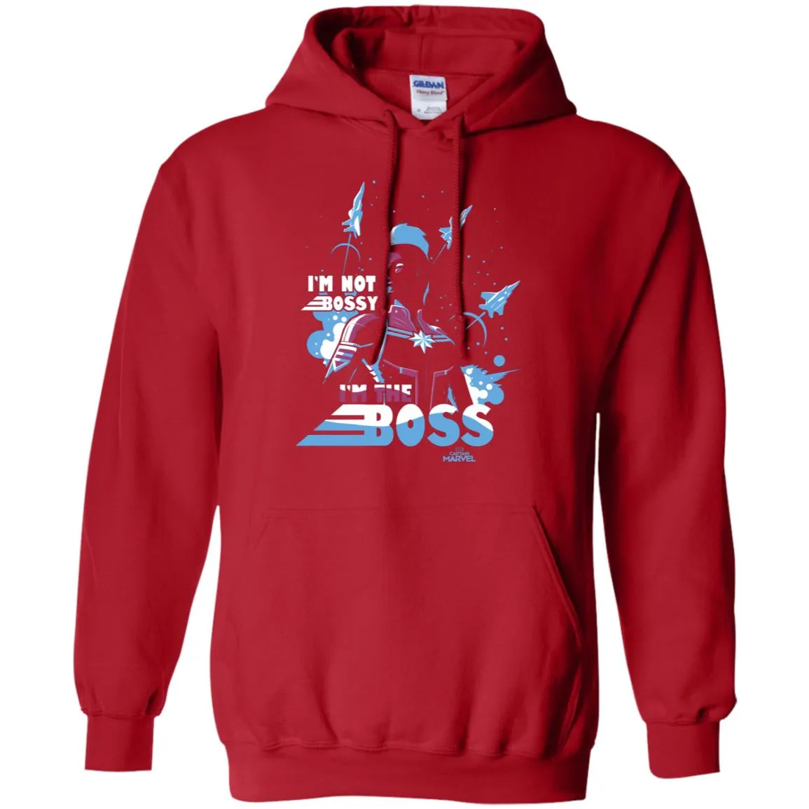 Captain Marvel I'm The Boss Space Blue Red Pullover Hoodie Sweatshirt