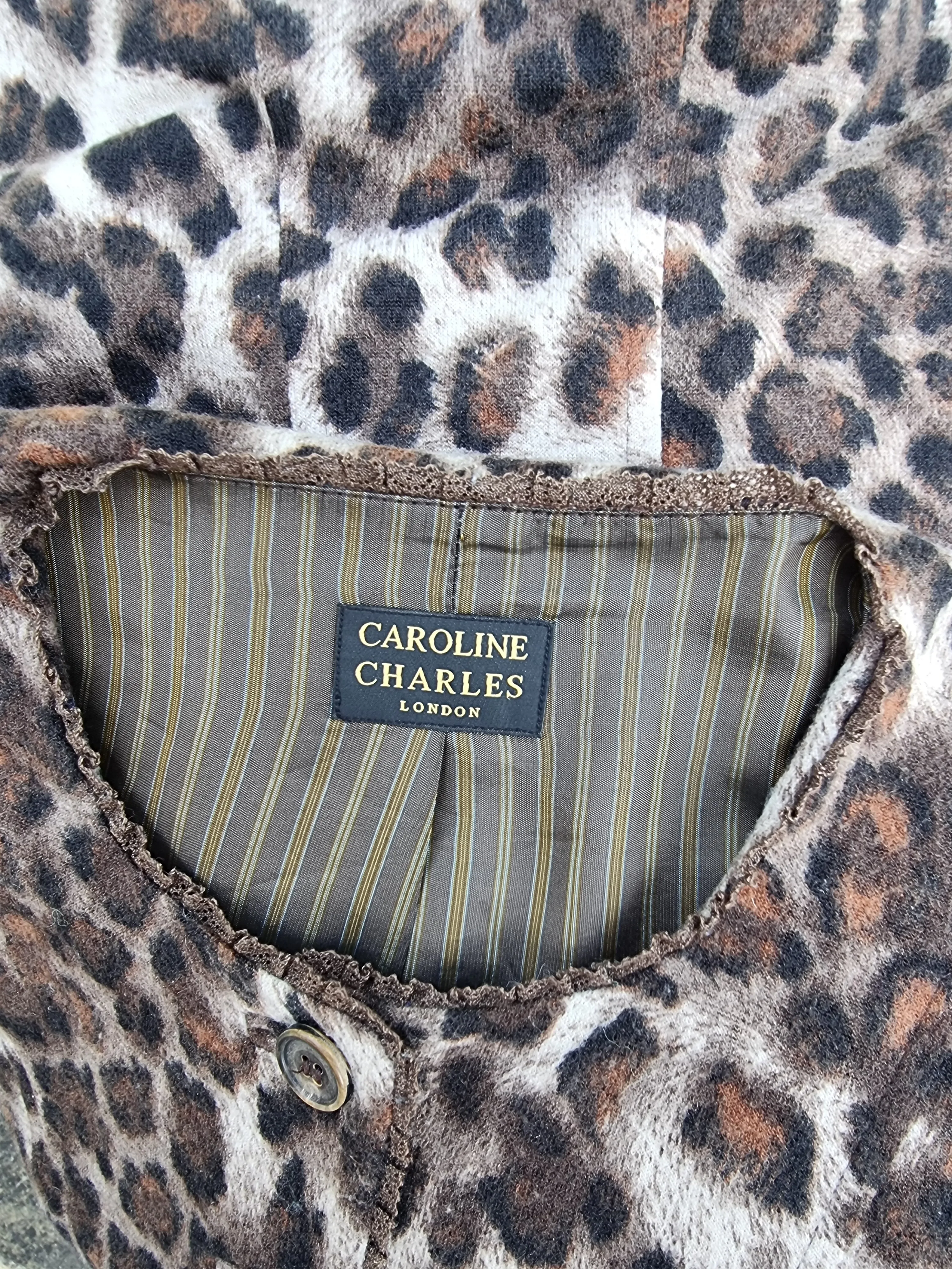 Caroline Charles London Vintage Leopard Print Jacket and Scarf UK 16 US 12 EU 44