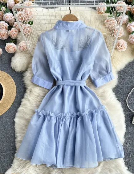 Chiffon shirt ear slim embroidered skirt
