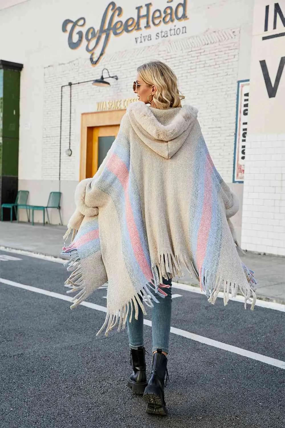 Color Block Detail Poncho