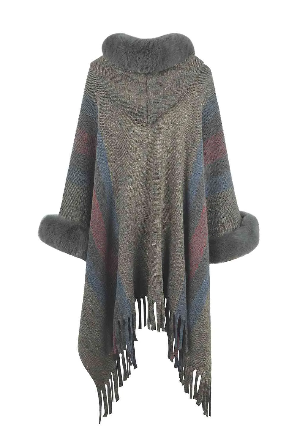 Color Block Detail Poncho