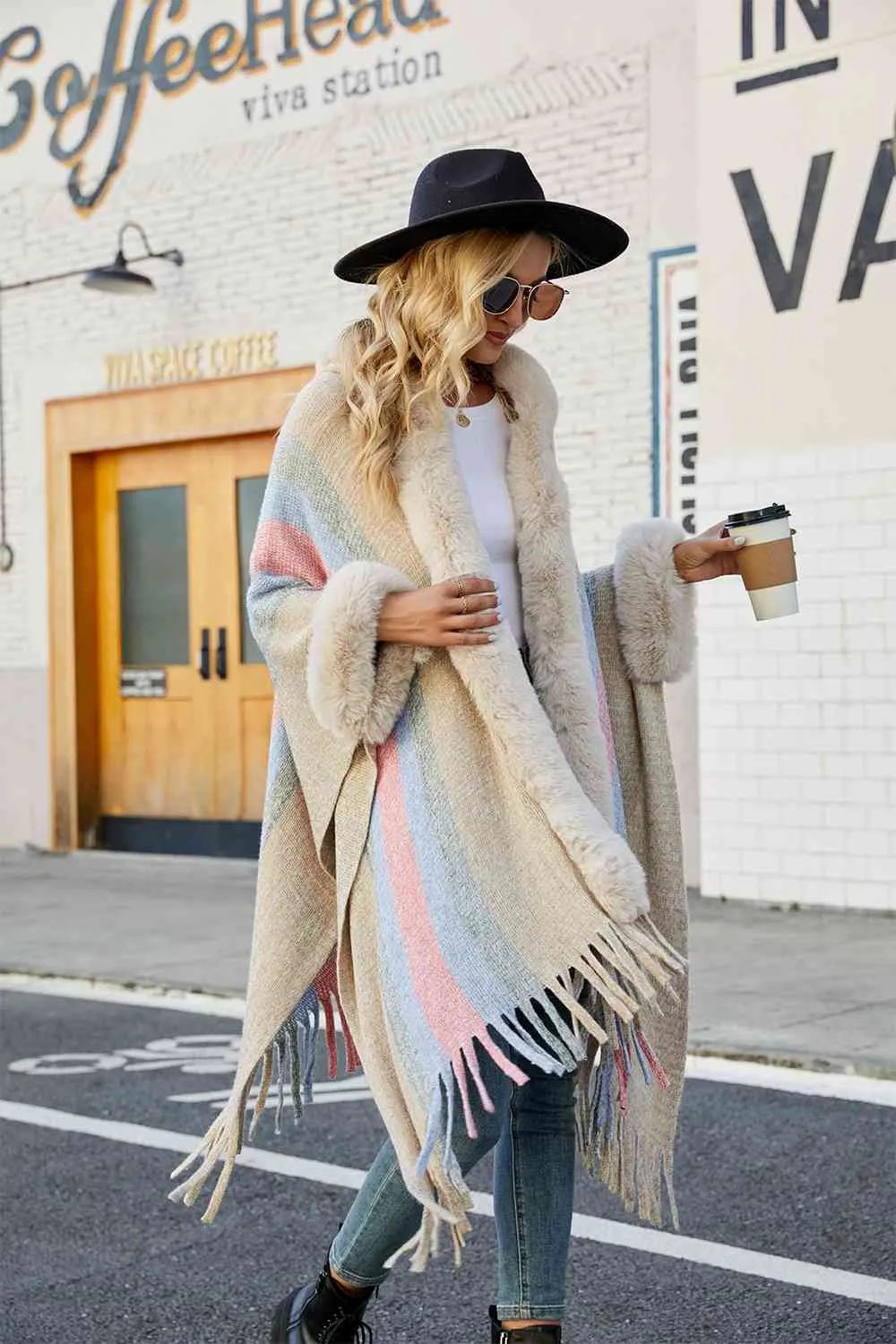 Color Block Detail Poncho