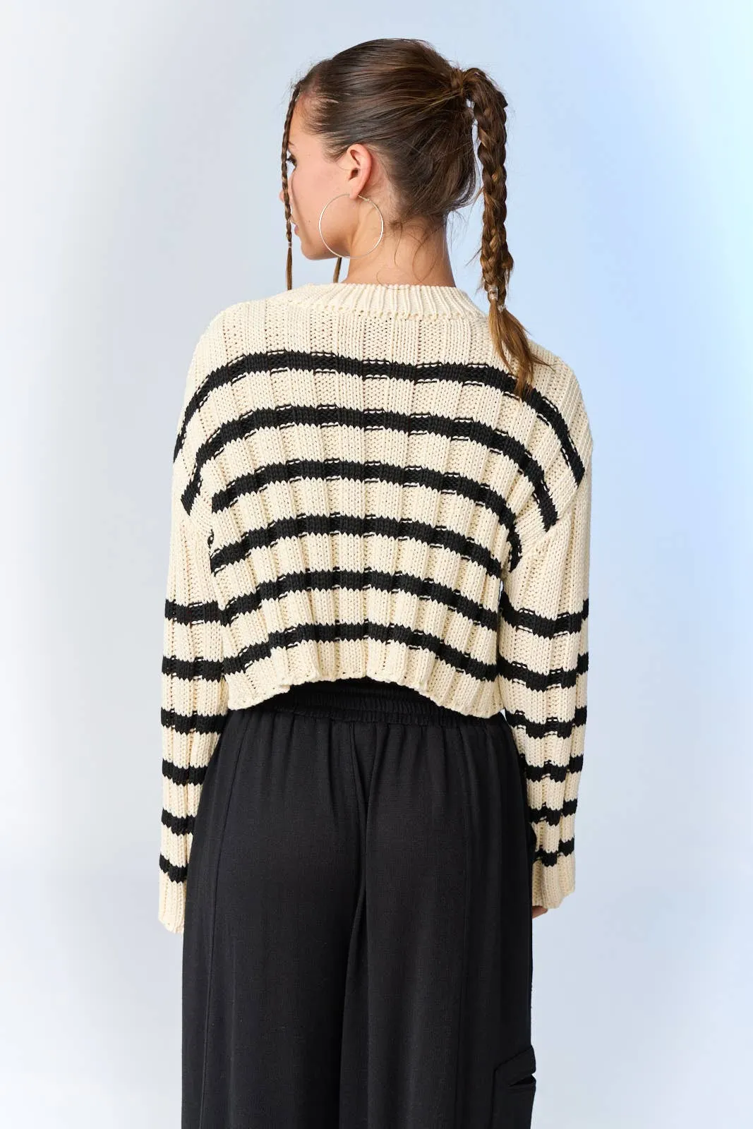Cropped Striped Sweater: Cream/Black