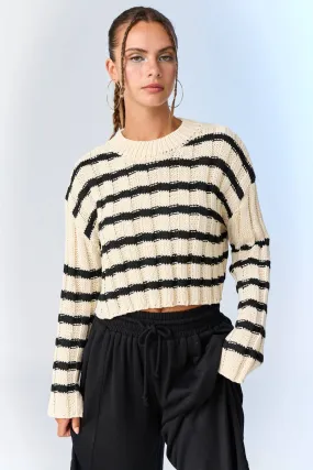 Cropped Striped Sweater: Cream/Black
