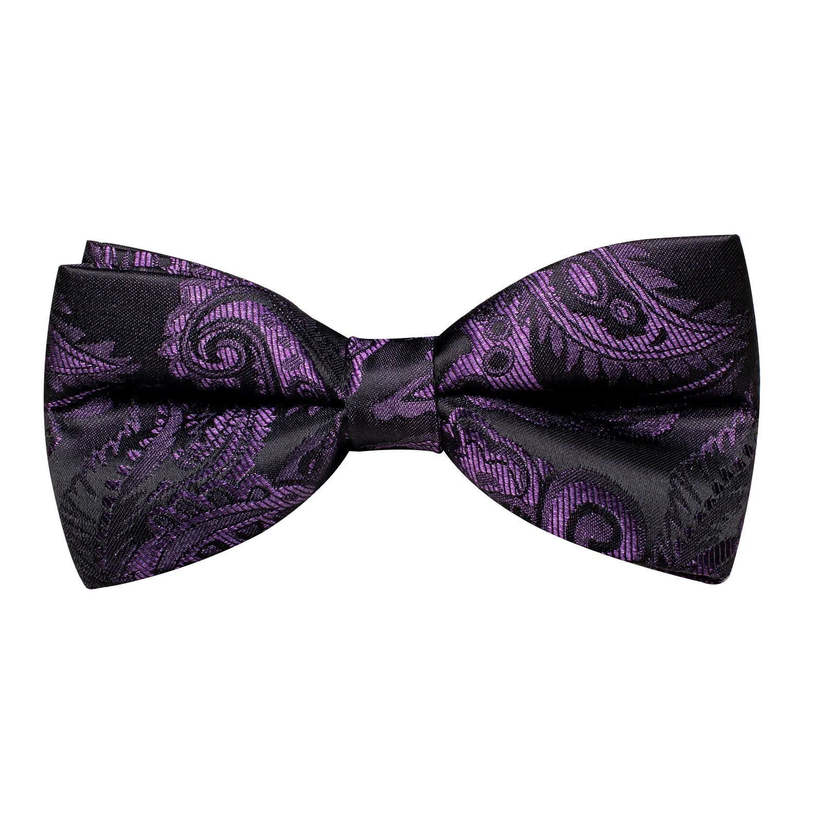 Dark Purple Paisley Silk Men's Collar Vest Bow Tie Handkerchief Cufflinks Set Waistcoat Suit Set