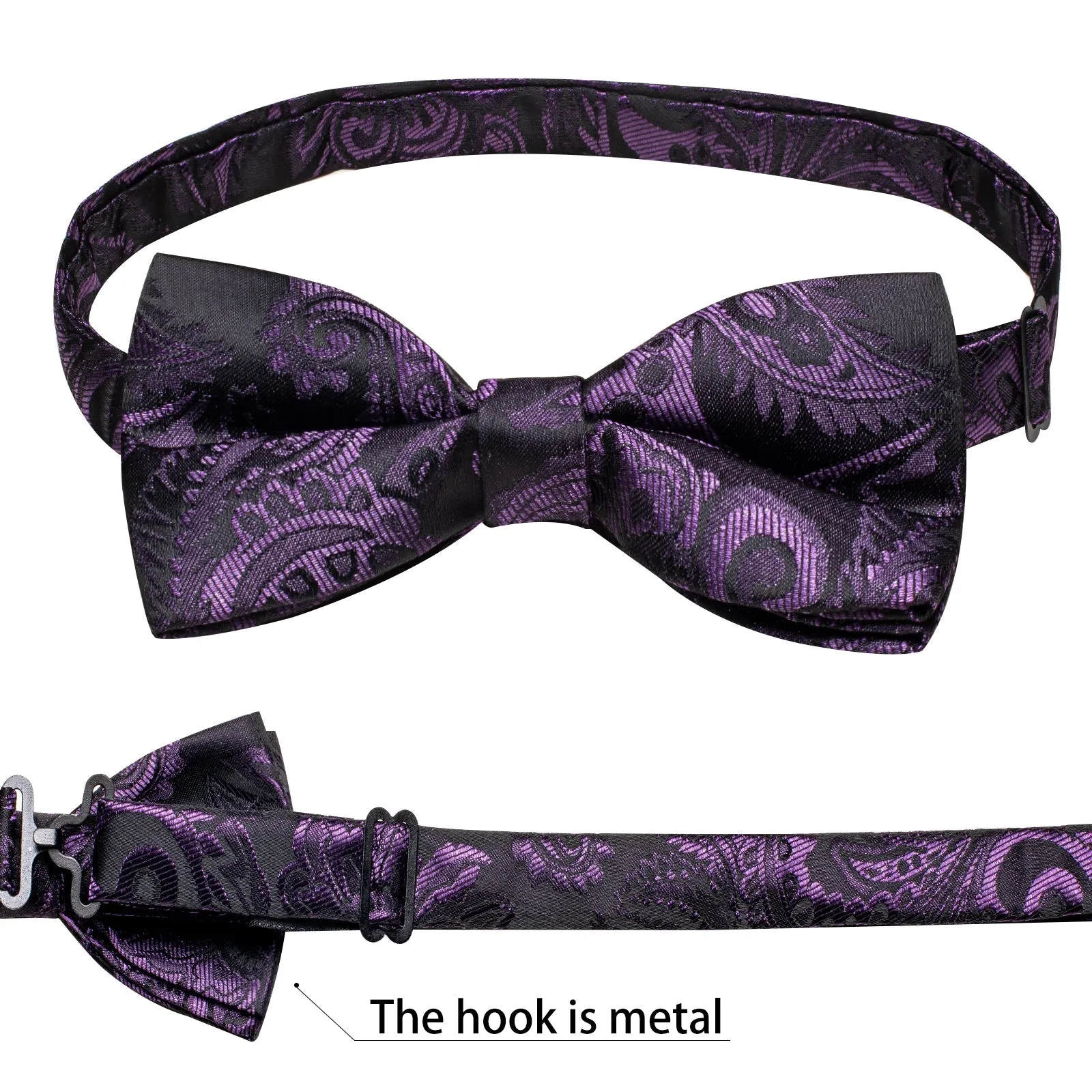 Dark Purple Paisley Silk Men's Collar Vest Bow Tie Handkerchief Cufflinks Set Waistcoat Suit Set