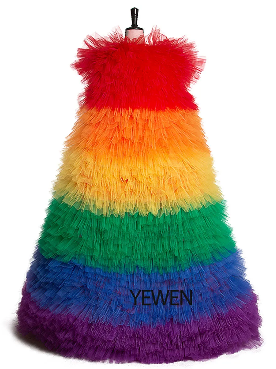Gorgeous Rainbow Tulle Prom Evening Maternity Robe Woman Wedding Jacket Elegant Celebrity Cape Photography Props YEWEN