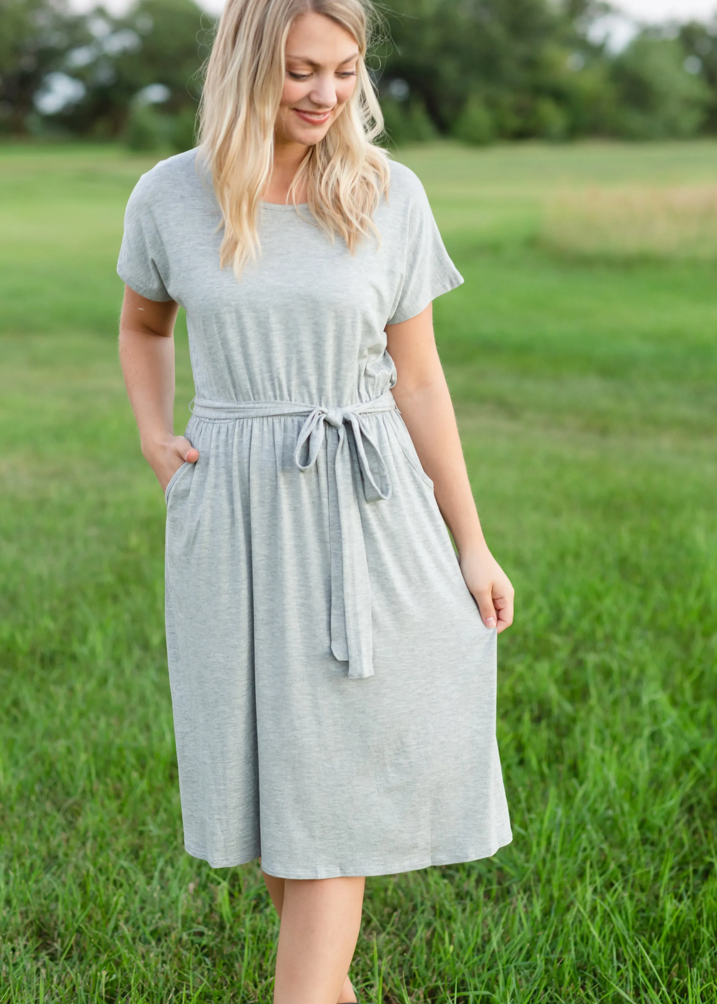 Gray Tie Waist Knit Midi Dress - FINAL SALE
