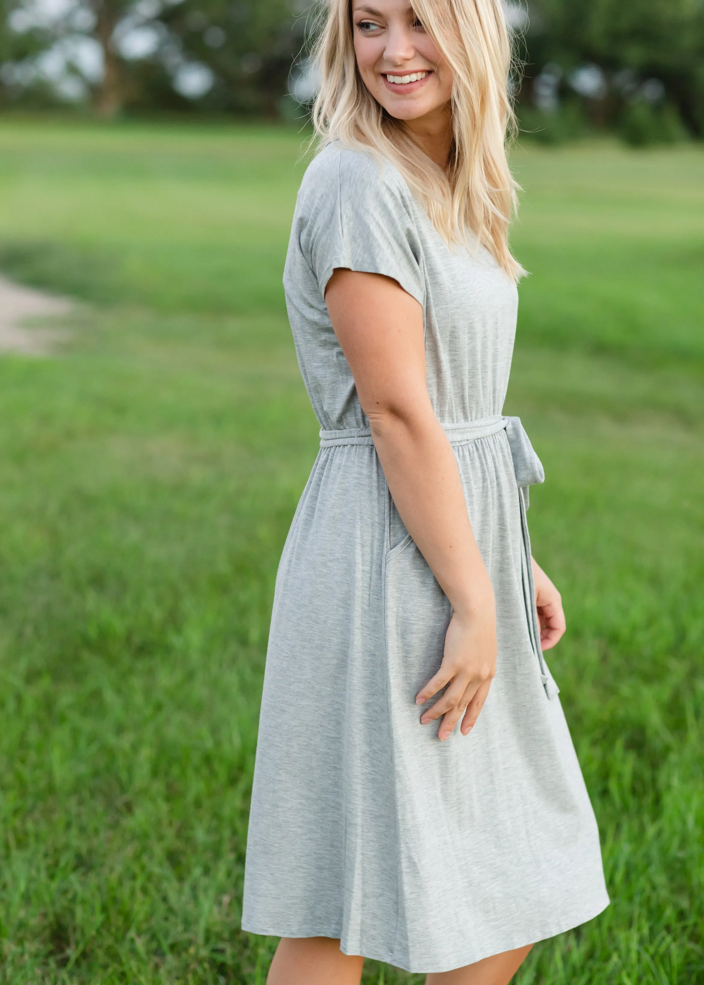 Gray Tie Waist Knit Midi Dress - FINAL SALE