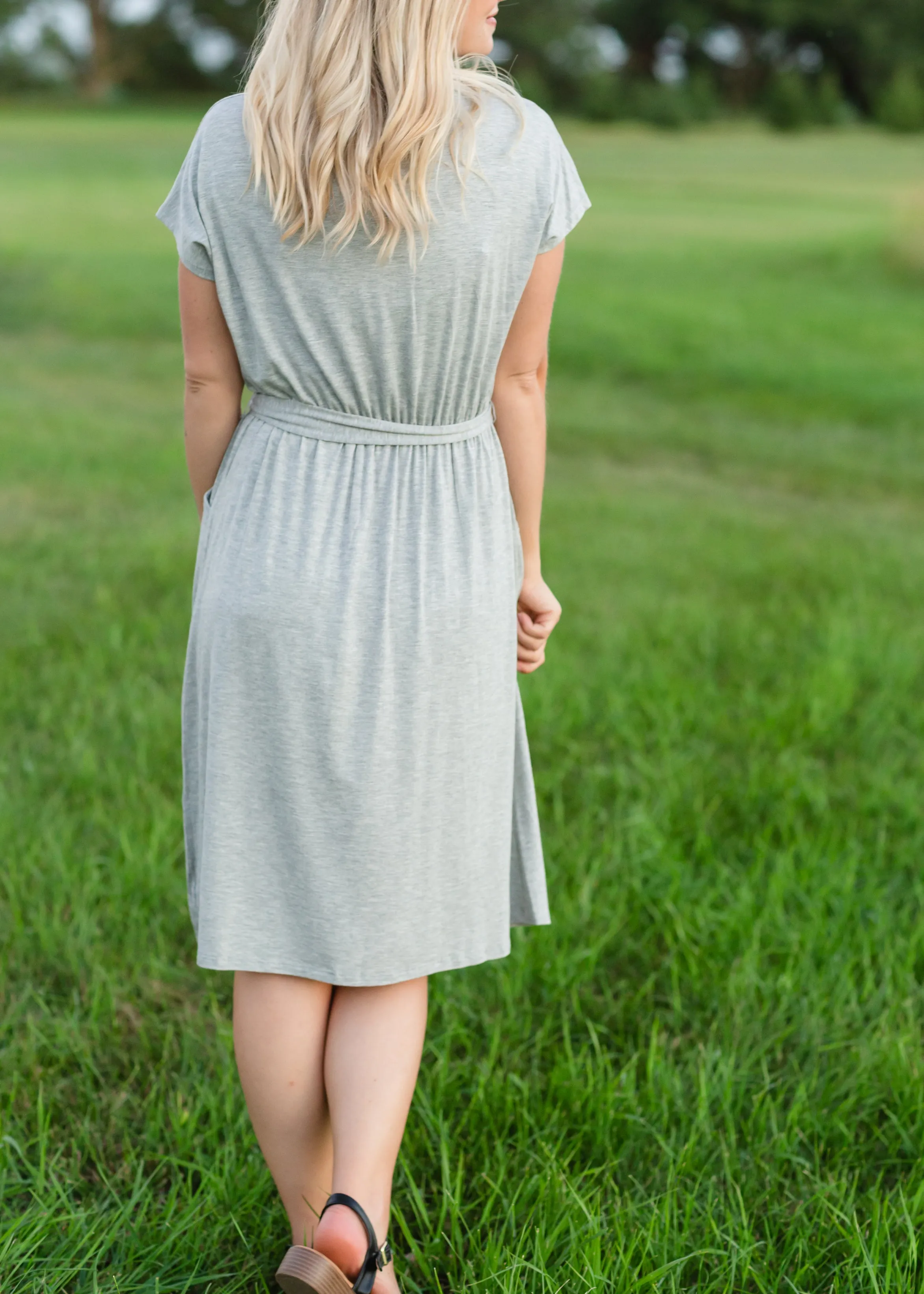 Gray Tie Waist Knit Midi Dress - FINAL SALE