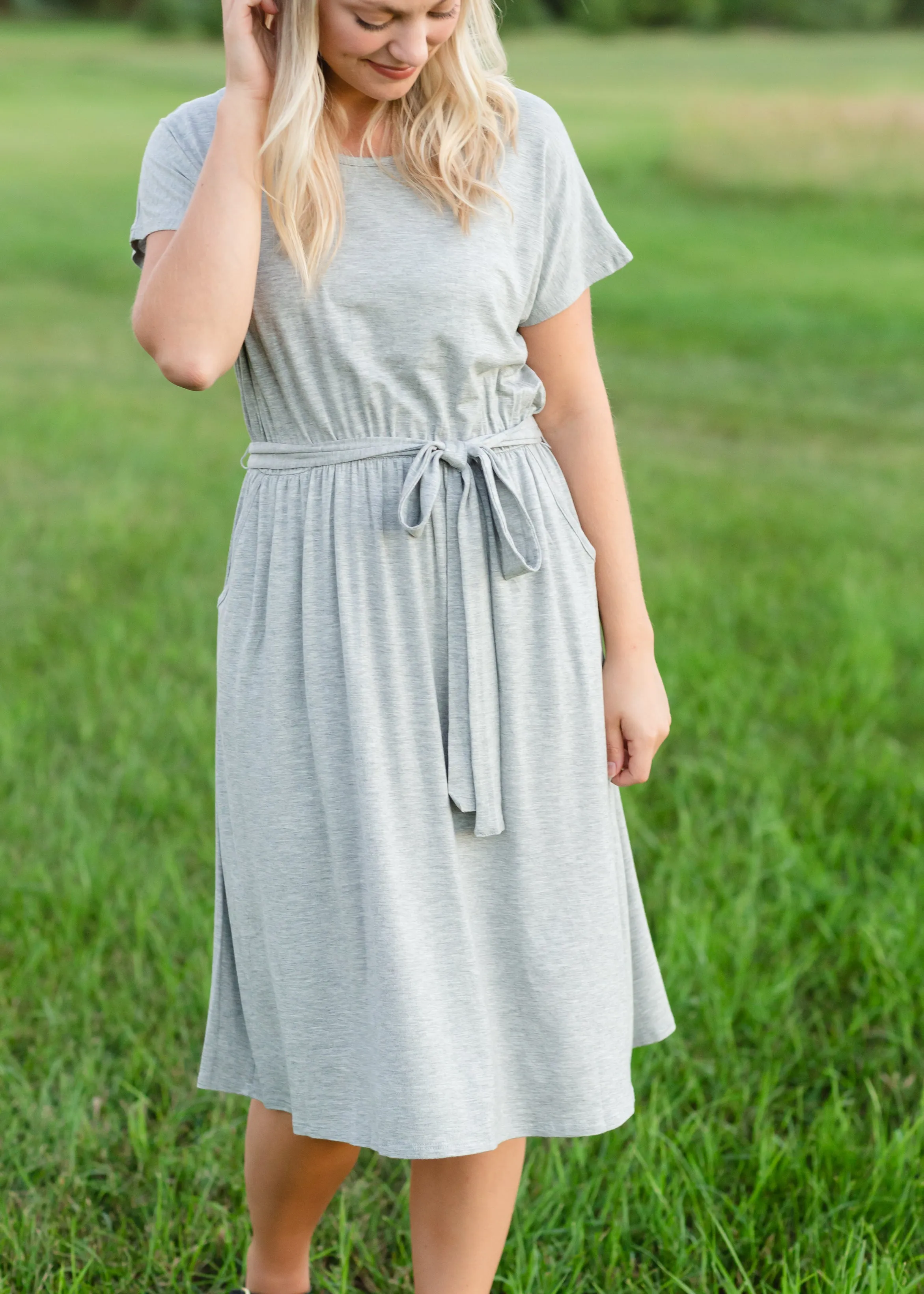 Gray Tie Waist Knit Midi Dress - FINAL SALE