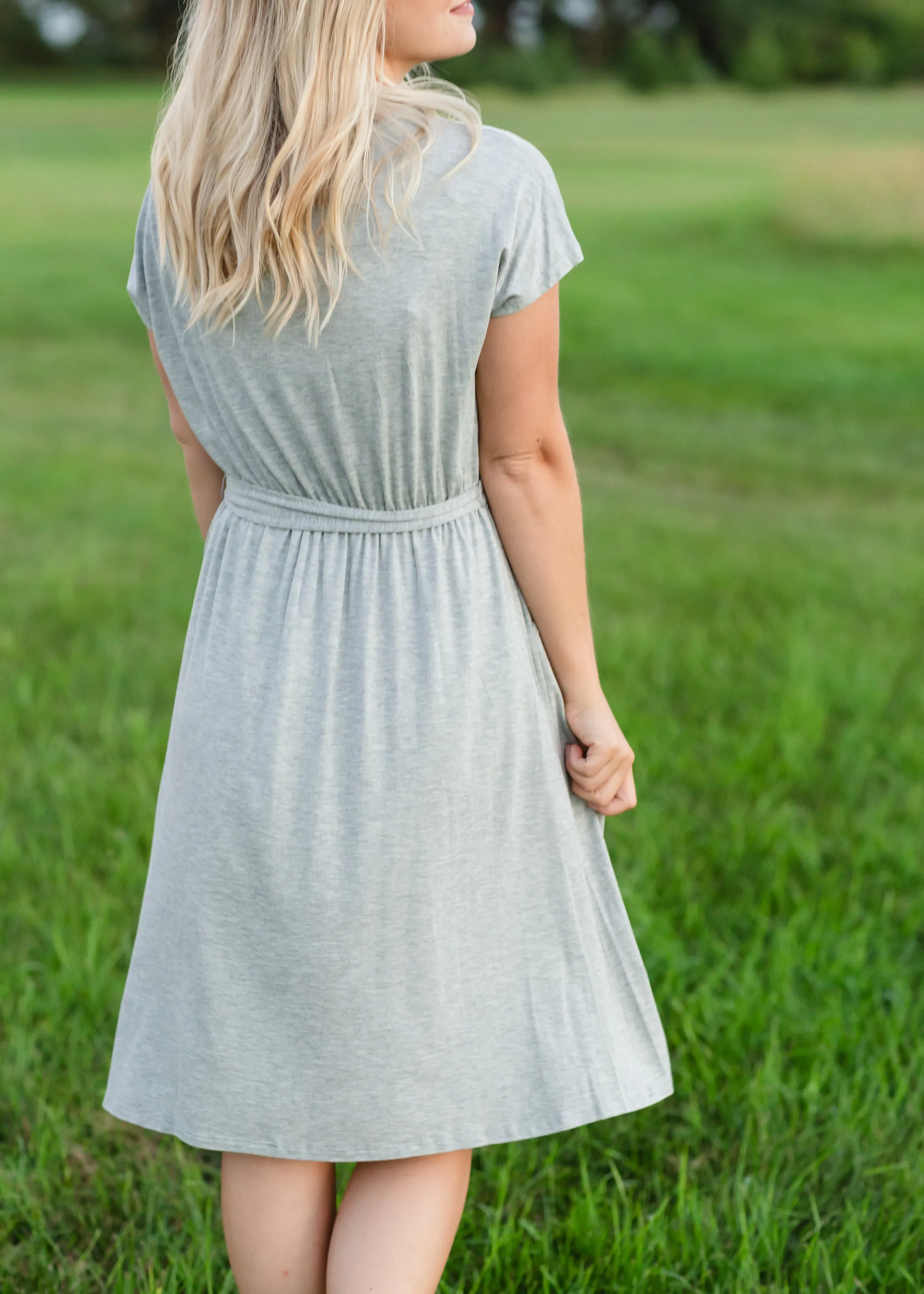Gray Tie Waist Knit Midi Dress - FINAL SALE