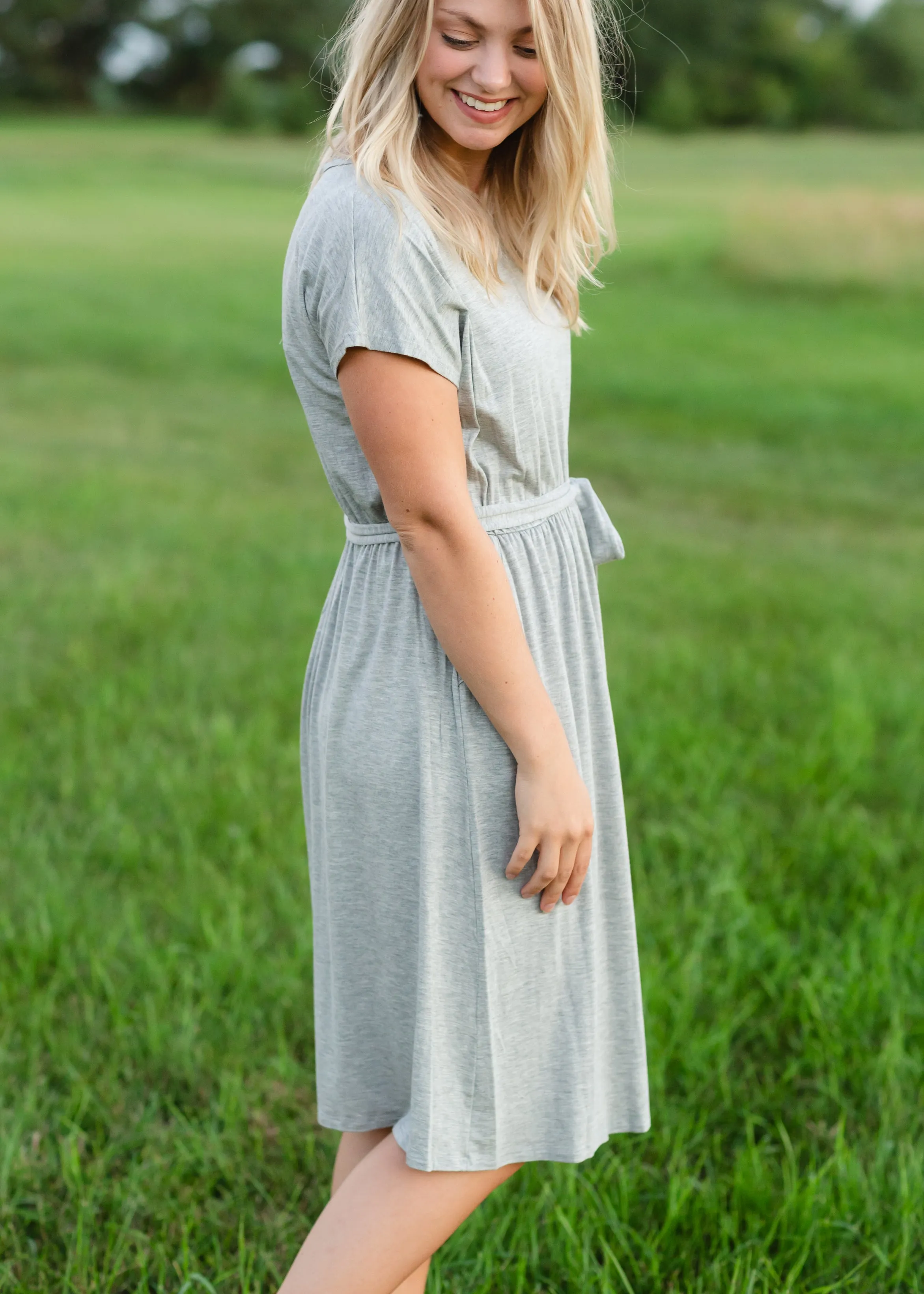 Gray Tie Waist Knit Midi Dress - FINAL SALE