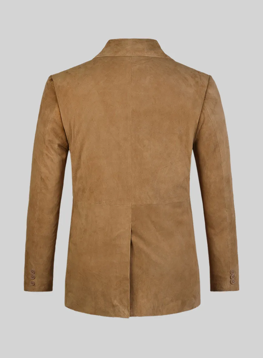 Light Brown Suede Leather Pea Coat