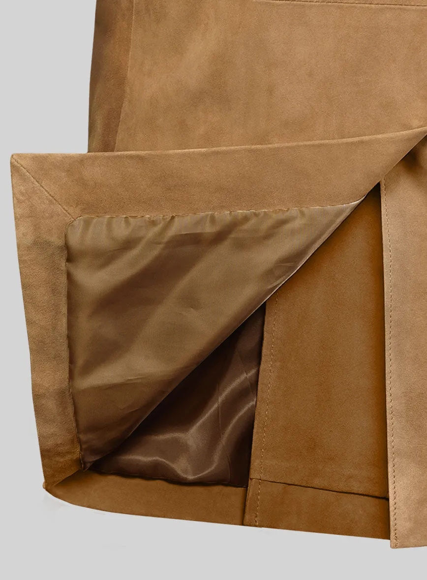 Light Brown Suede Leather Pea Coat