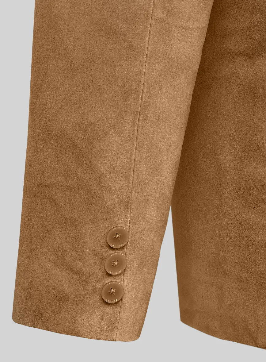 Light Brown Suede Leather Pea Coat