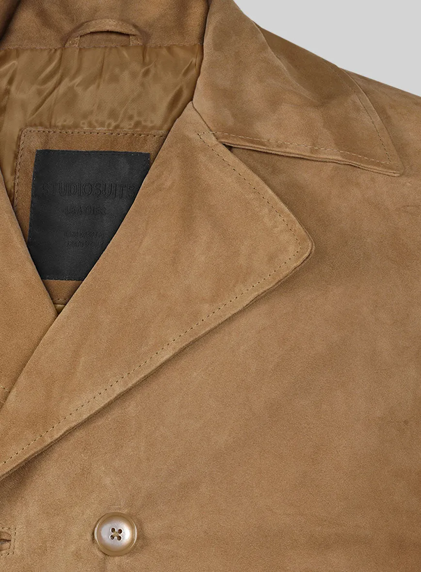 Light Brown Suede Leather Pea Coat