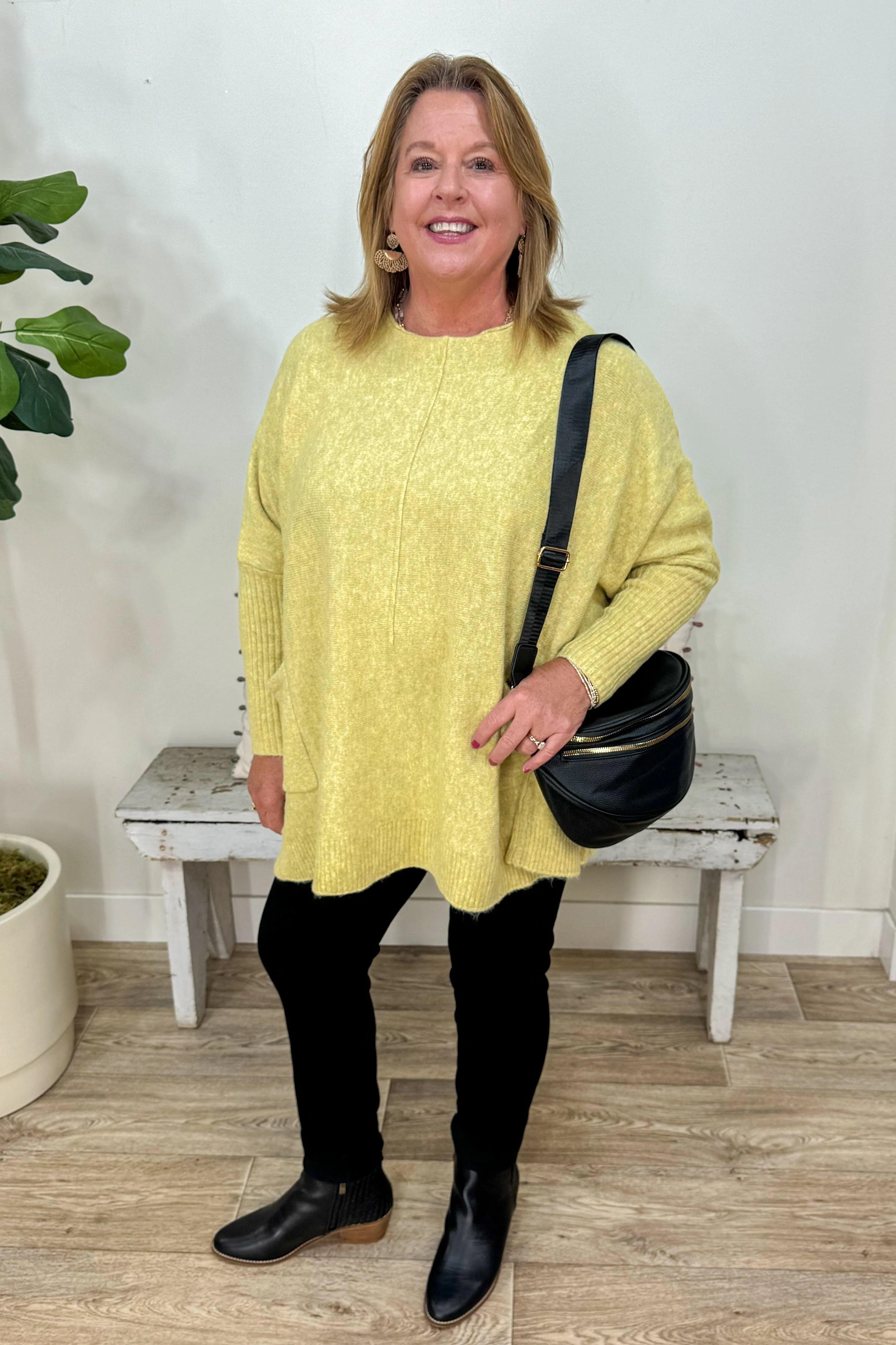 Lime Yellow Center Seam Sweater