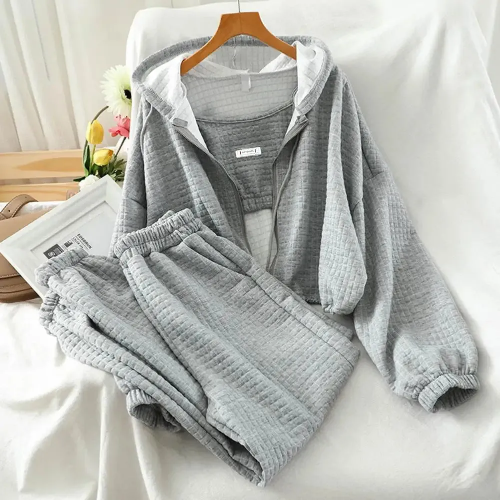 LVSANW Sling Vest Hooded Crop Top Coat Sweatpants 3-piece Tracksuit Set  Long Sleeve Zipper Placket Coat Elastic Waist Jogging Suit
