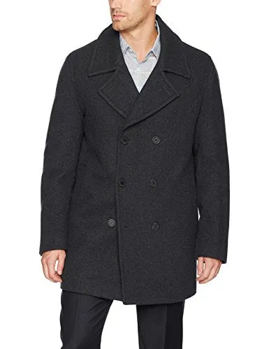 Marc New York by Andrew Marc Men's Mapleton Herringbone Peacoat with Removable Quilted Bib, Charcoal, Large