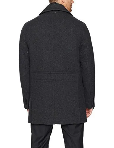 Marc New York by Andrew Marc Men's Mapleton Herringbone Peacoat with Removable Quilted Bib, Charcoal, Large