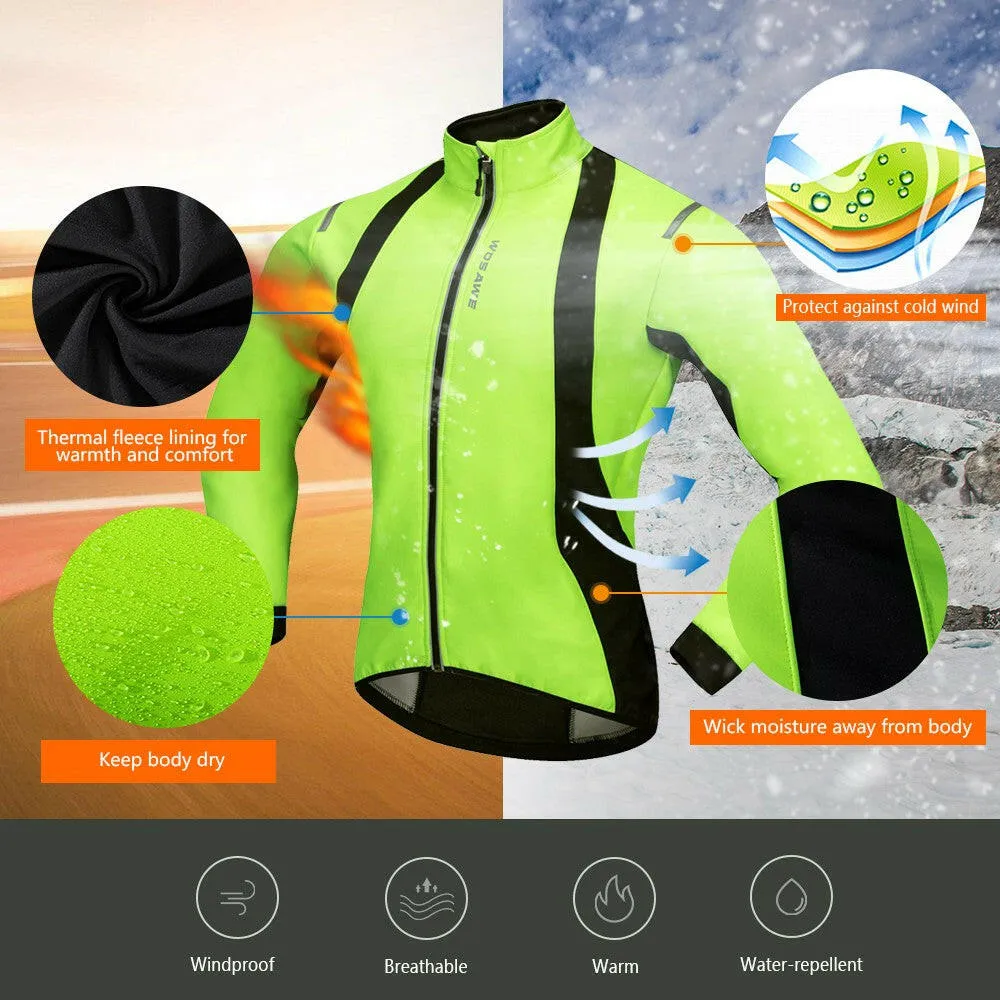 Men's Cycling Jacket Windproof Warm Fleece Winter MTB Bike Bicycle Riding Jersey Outdoor Sport Coat
